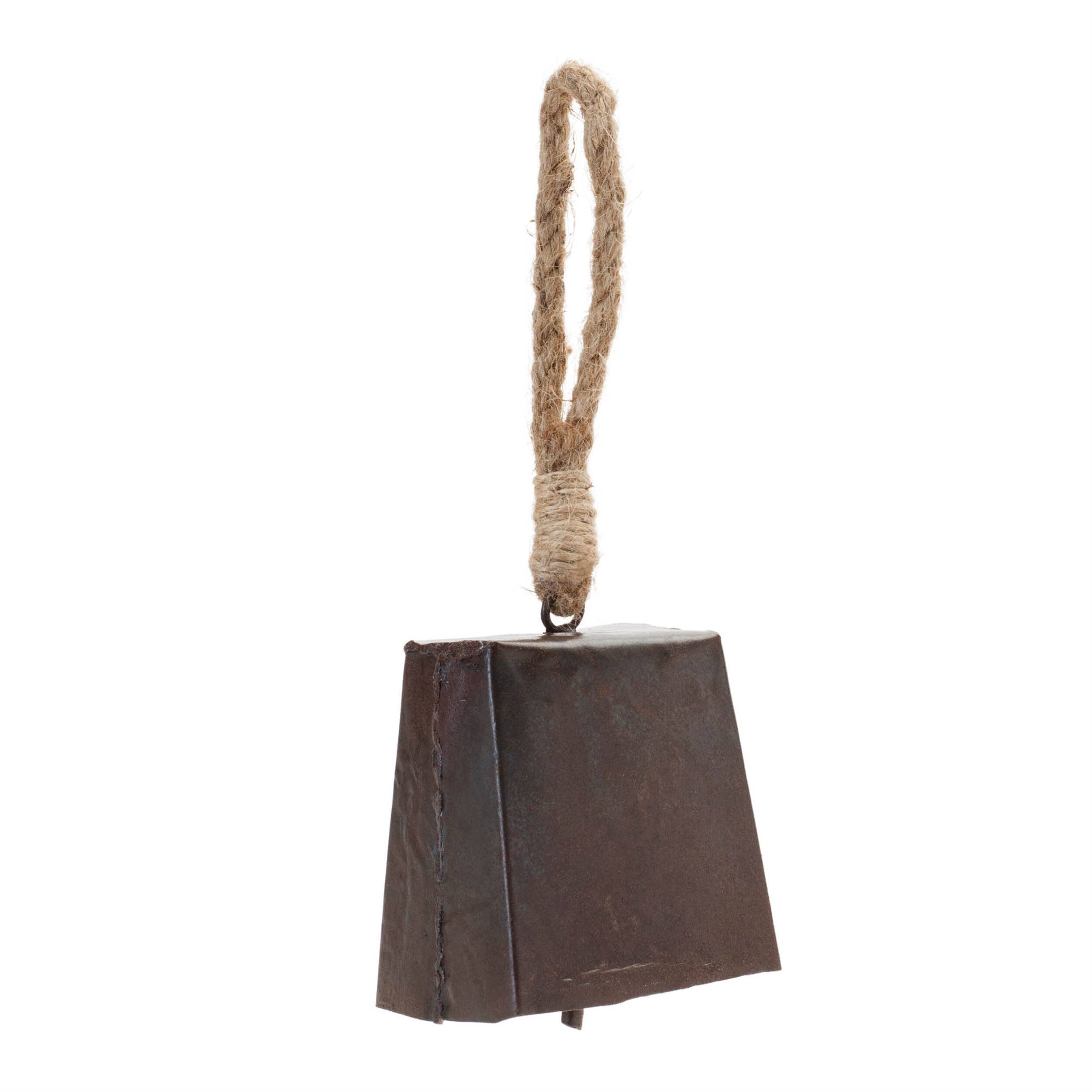 Angle. BreeBe - Bronze Metal Bell Ornament with Jute Rope Hanger (Set of 4) - Bronze.