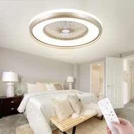 Domanki - 24" Low Profile Ceiling Fan with 3-Dimmable Light, Bladeless Ceiling Fan with Remote/APP Control, for Kids Bedroom - Gold