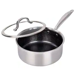 Brentwood - 3 Quart 3-Ply Hybrid Non-Stick Stainless Steel Saucepan with Tempered Glass Lid - Silver