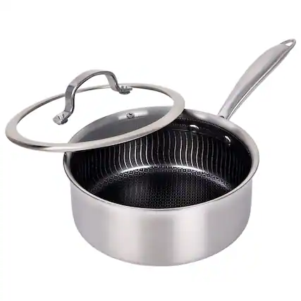 Front. Brentwood - Brentwood 3 Quart 3-Ply Hybrid Non-Stick Stainless Steel Saucepan with Tempered Glass Lid - Silver.