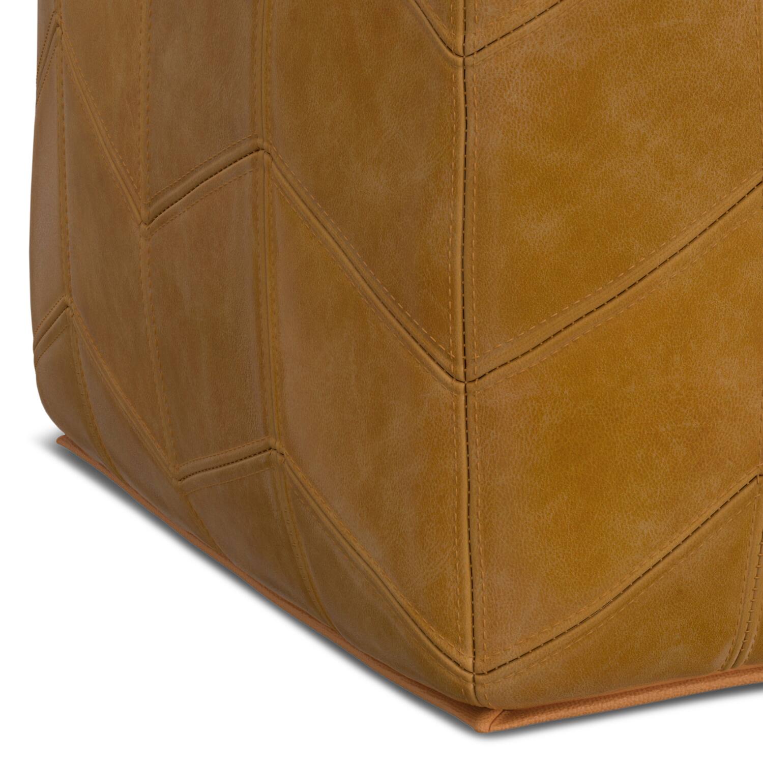 Alt View 3. Simpli Home - Simpli Home Morden 18 inch Wide Square Pouf in Brown Genuine Leather - Brown.