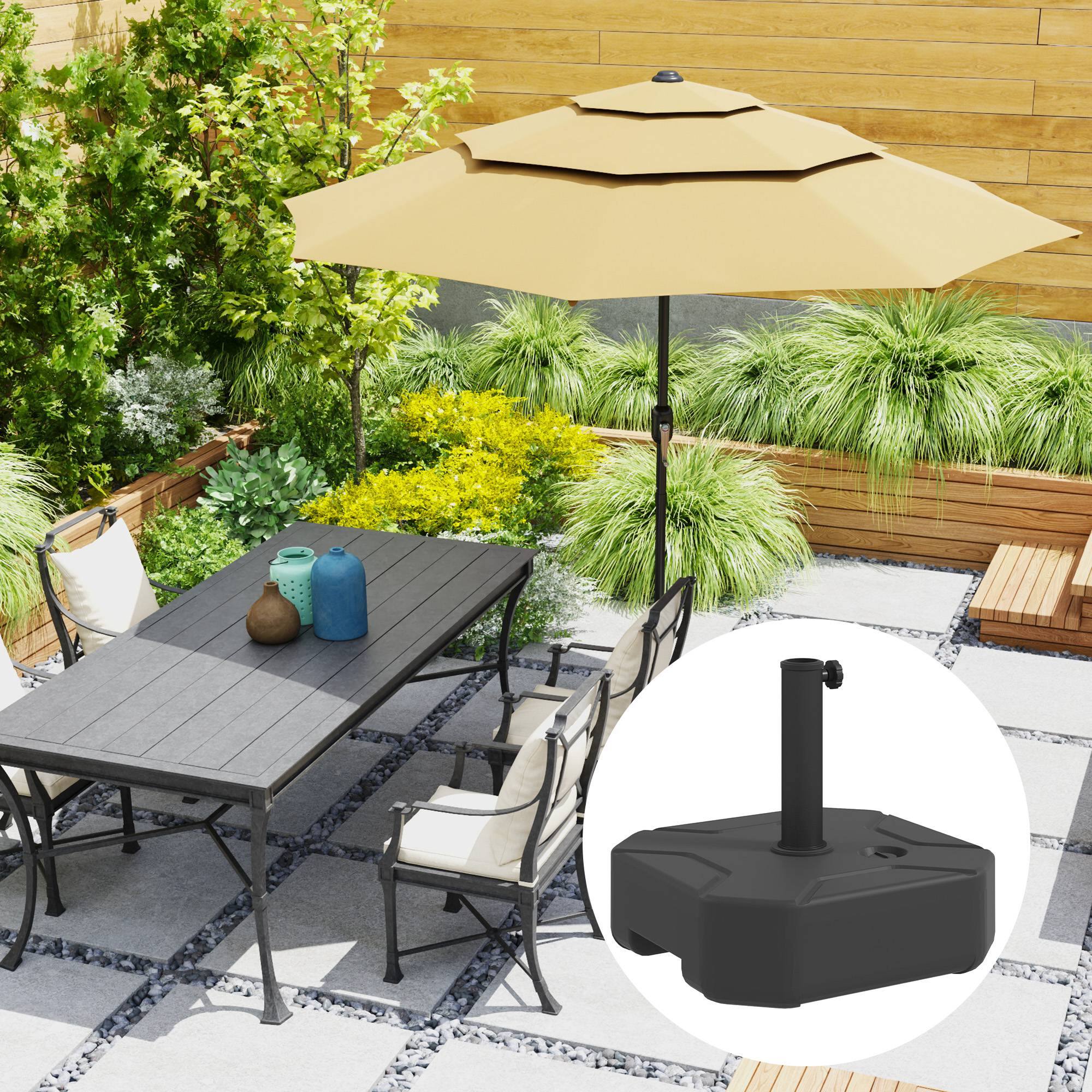 Angle. Outsunny - Square Patio Umbrella Base Holder, Heavy Duty Outdoor Umbrella Stand Base, Filled Up to 55lbs with Stand or 44lbs - Black.