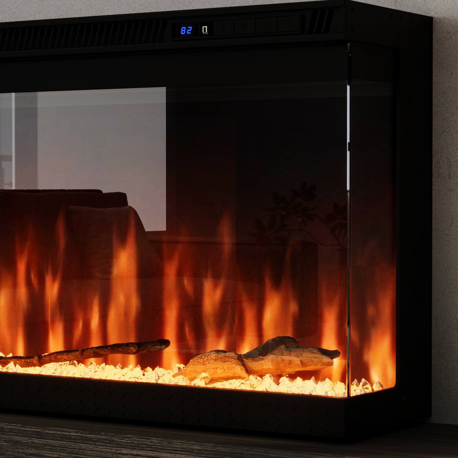 Alt View 9. FUFU&GAGA - 70" Smart WiFi 3-Sided Holographic Electric Fireplace 12 Color LED Flames, App & Remote Control Timer Function - Black.