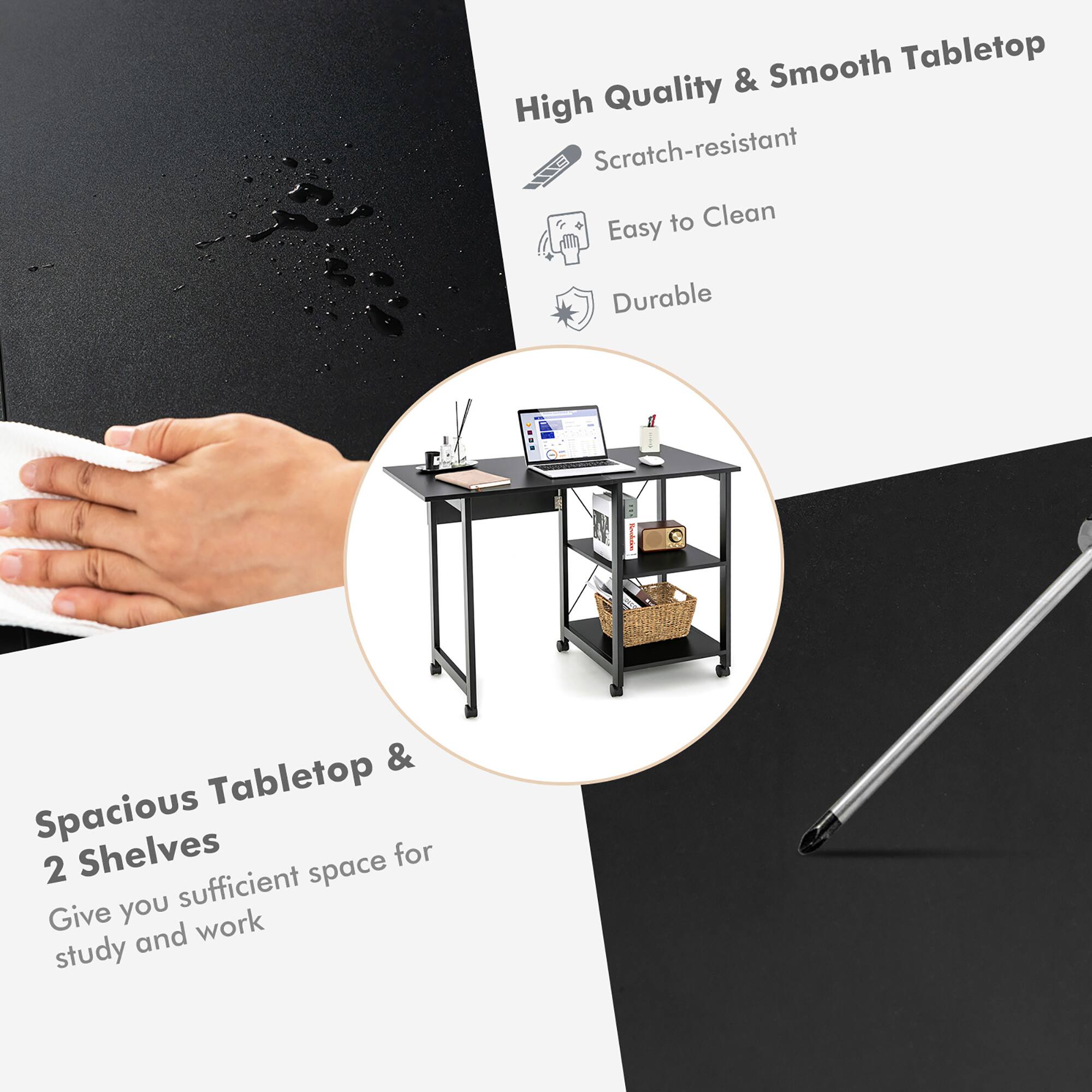 High Quality & Smooth Tabletop, Scratch-resistant, Easy to Clean, Durable, Spacious Tabletop & 2 Shelves, Give you sufficient space for study and work.