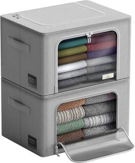 Sorbus - Storage Bins with Metal Frame, Stackable & Foldable Clothes Organizer Bags, Fabric Storage Containers - Gray
