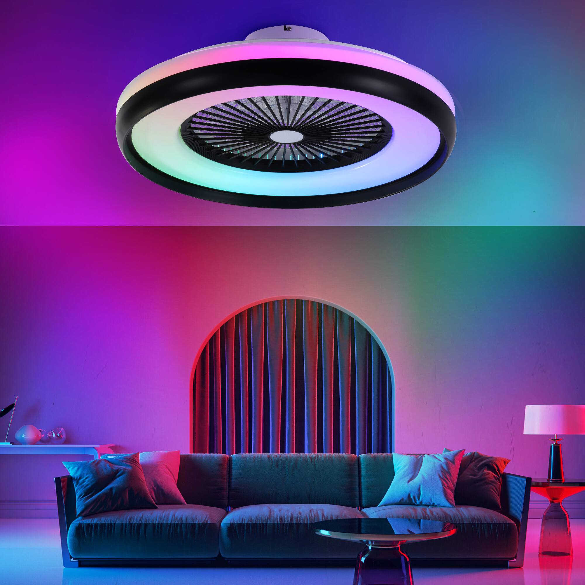 Back. Domanki - 24" Bladeless Ceiling Fan with RGB Light, Smart Modern Ceiling Fans with Voice/App/Remote Control - Black.