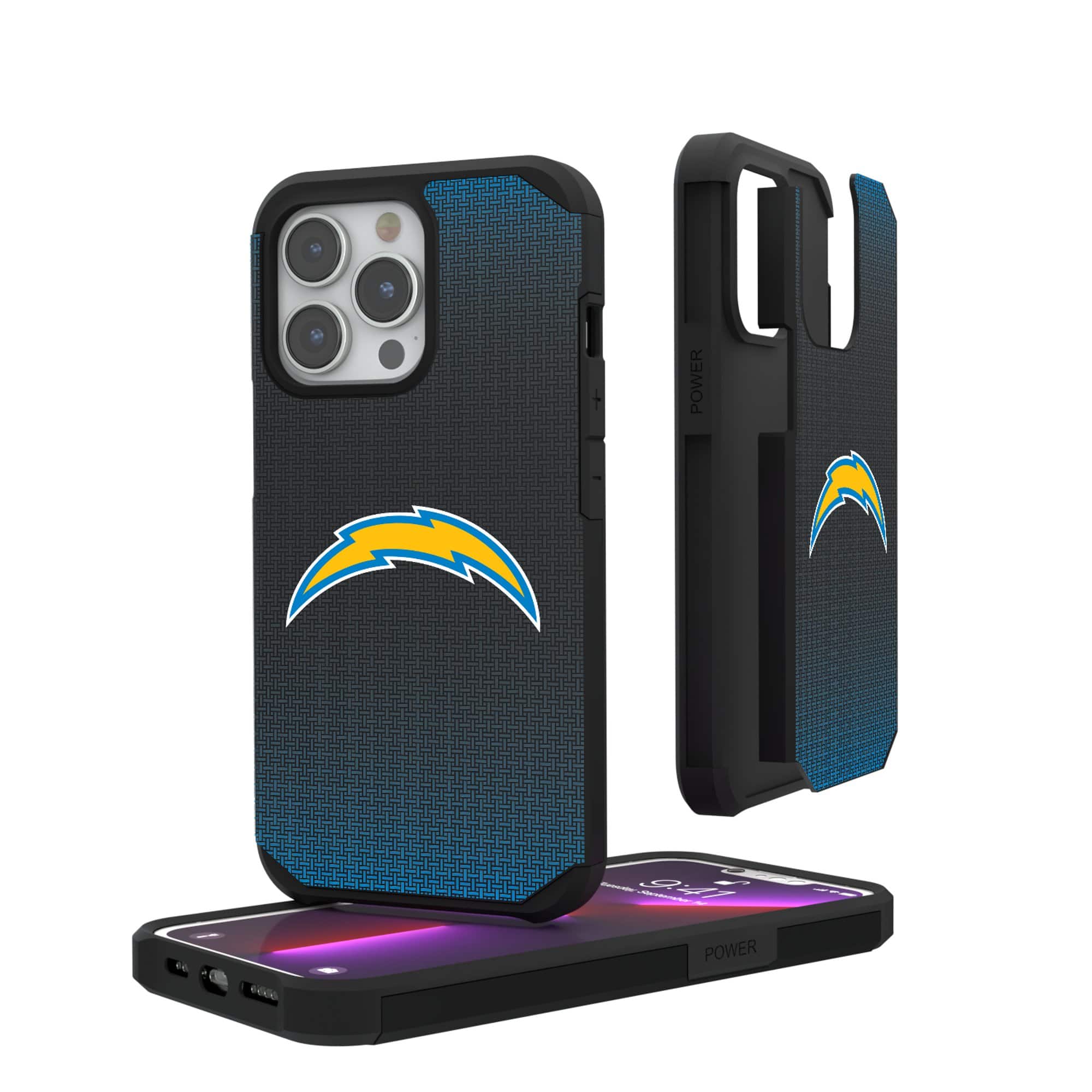 Keyscaper - NFL - Los Angeles Chargers Linen Logo iPhone Rugged Case - 14 Plus - Black