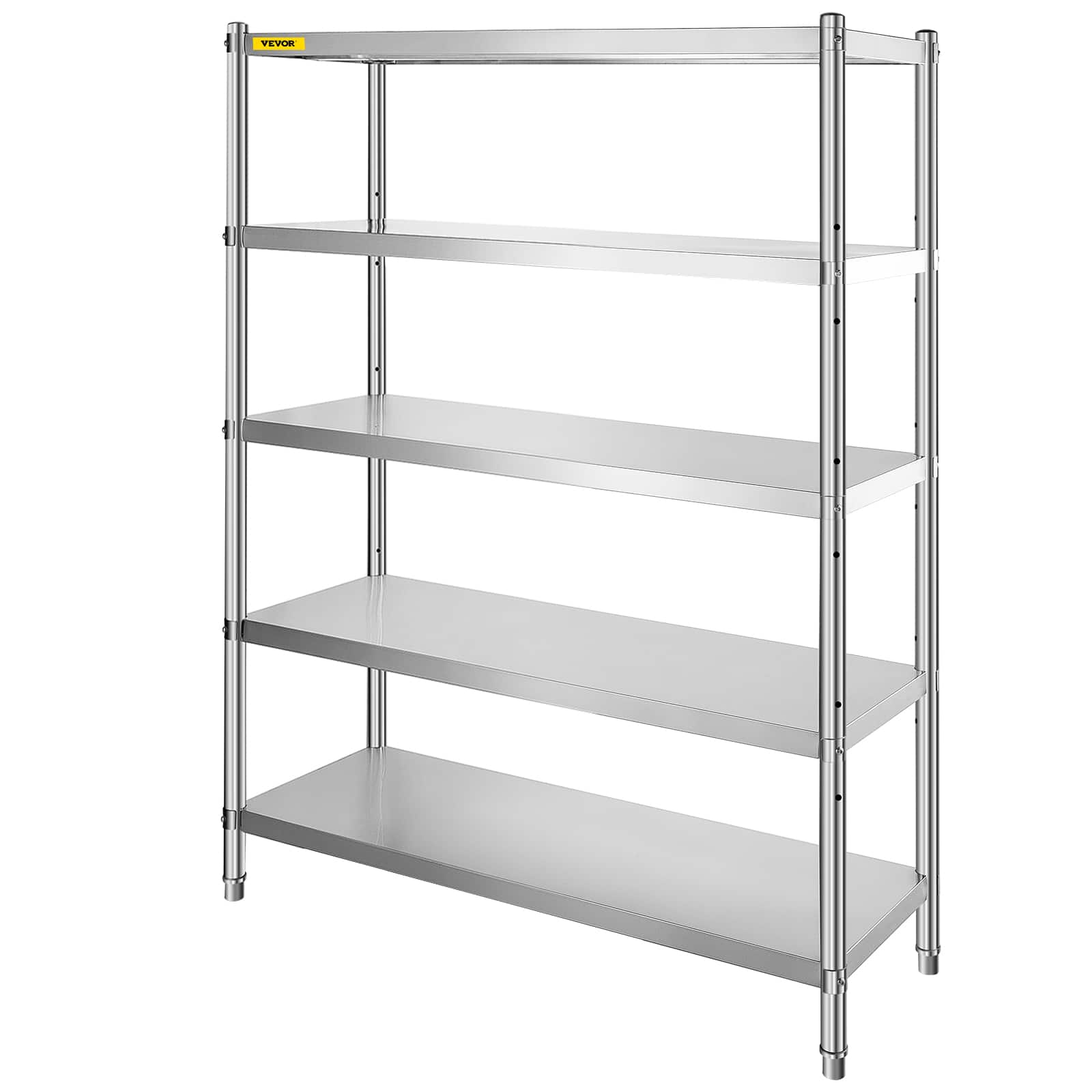 VEVOR - Stainless Steel Shelves 48x18.5 Inch 5 Tier Adjustable Shelf Storage Unit Stainless Steel Rack Shelving Heavy Shelving - Silver