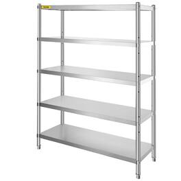 VEVOR - Stainless Steel Shelves 48x18.5 Inch 5 Tier Adjustable Shelf Storage Unit Stainless Steel Rack Shelving Heavy Shelving - Silver