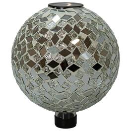 Sunnydaze - Mosaic Gazing Ball with Solar Light - 10 in - Mirrored Diamond