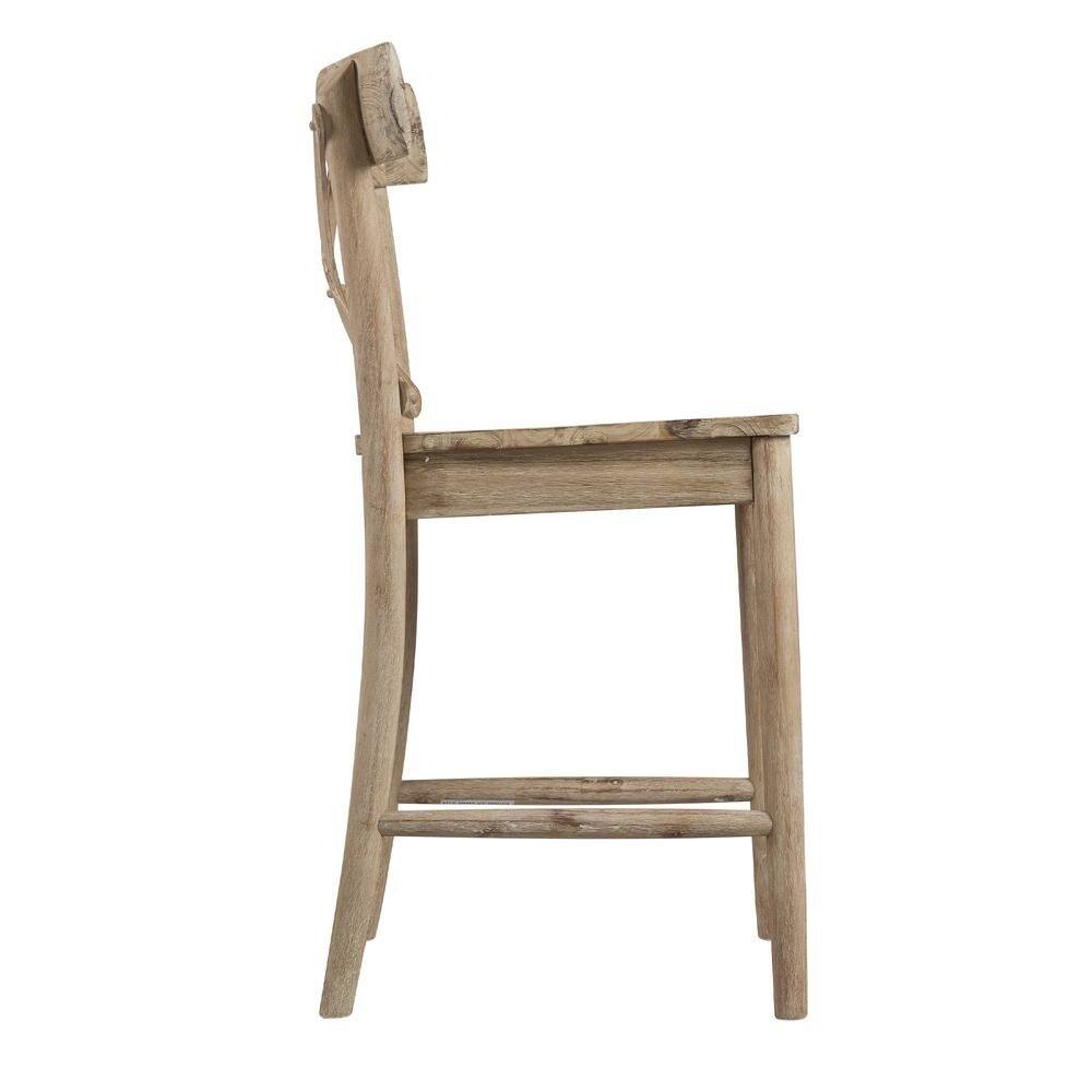Back. FurniFact - Beach Acacia Metal Counter Height Stool with Back - Beach.
