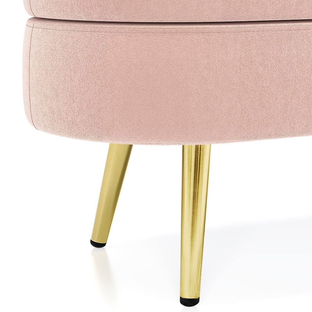 Alt View 3. Ropilly - Ropilly Pink Oval Storage Bench Flannel Upholstered Ottoman with Metal Legs - Pink.