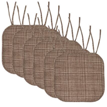 Front. Sweet Home Collection - Aria Memory Foam Non-Slip 16" x 16" Chair Cushion Pad with Ties, 6-Pack - Dark Brown.