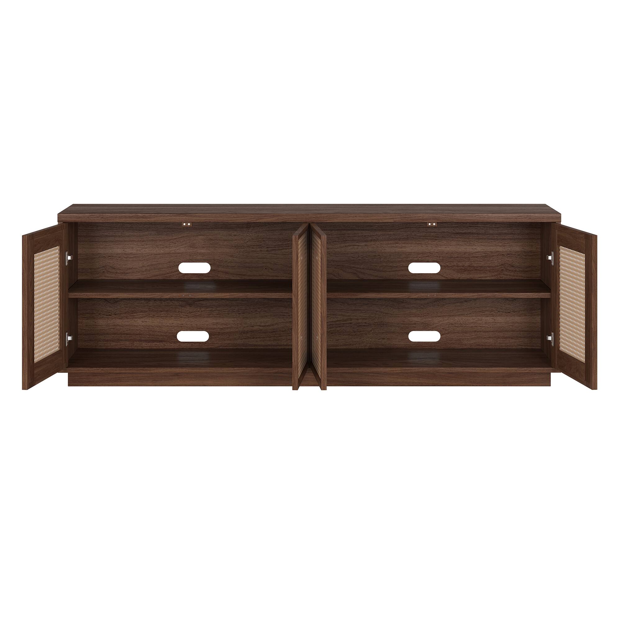 Alt View 1. Hudson&Canal - Pryce Rectangular TV Stand for TV's up to 78" in Satin Walnut/Natural Rattan - Satin Walnut/Natural Rattan.