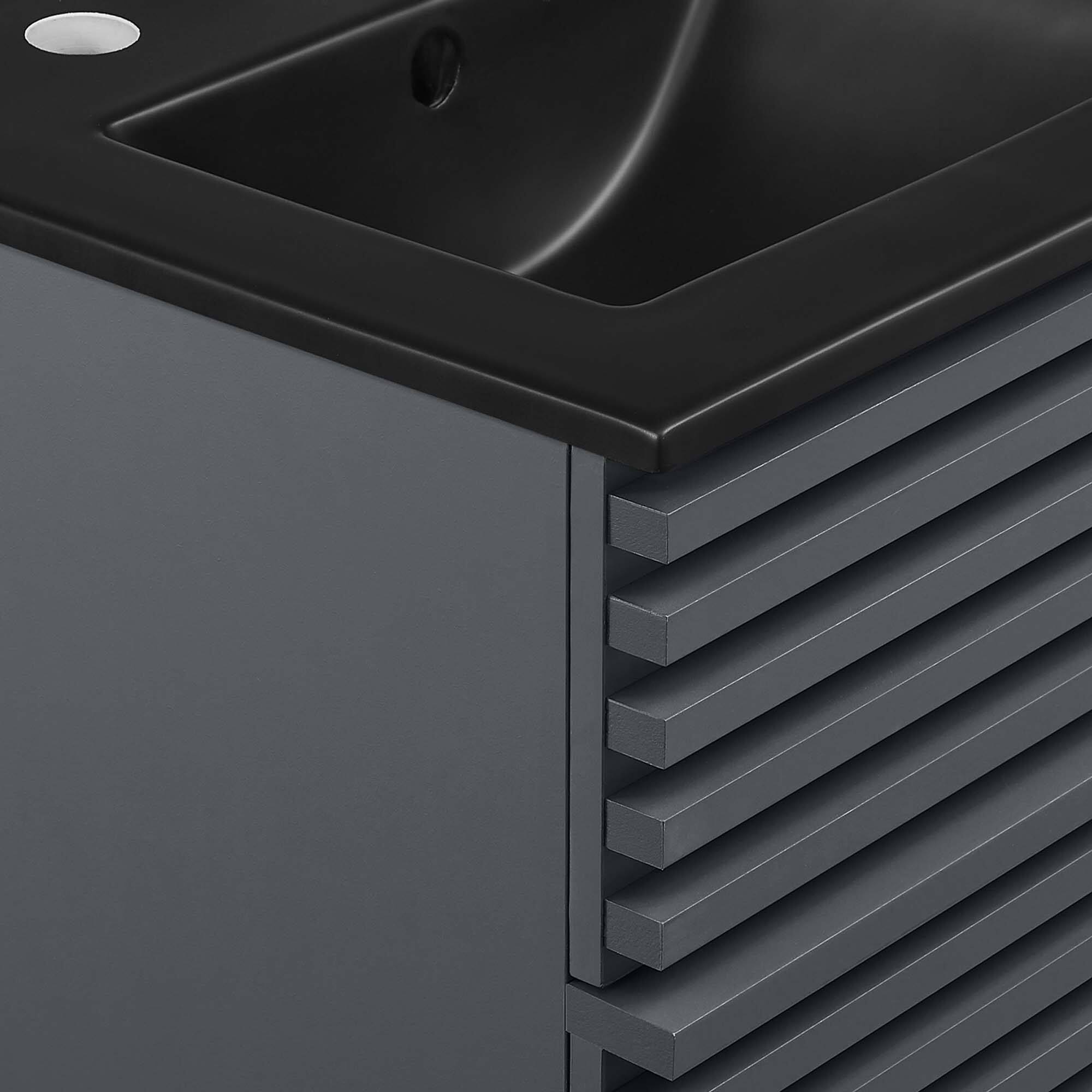 Alt View 5. Modway - Render Wall-Mount Bathroom Vanity with Black Basin Included - Gray Black.