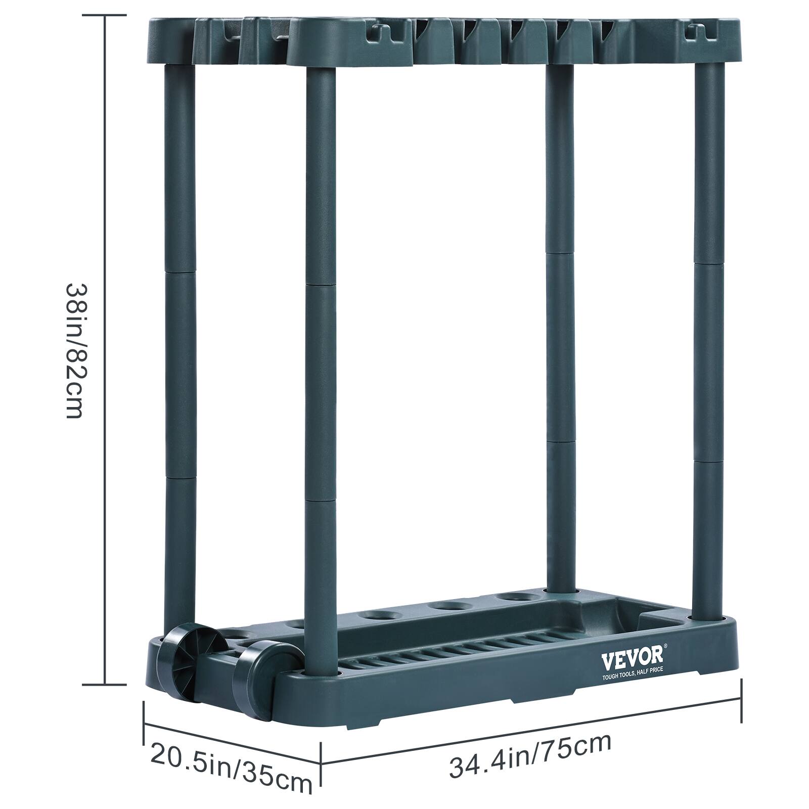 The corrected text is:

38 in/82 cm VEVOR NAU PRCE TOUEH ToVa 20.5 in/35 cm 34.4 in/75 cm