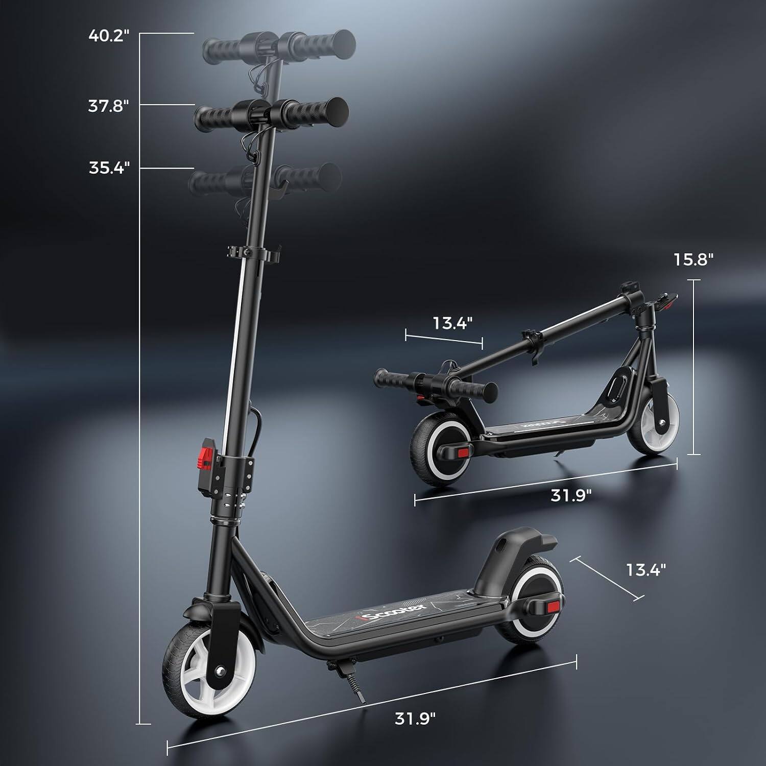 40.2"  
37.8"  
35.4"  
15.8"  
13.4"  
31.9"  
13.4"  
Scooter  
31.9"