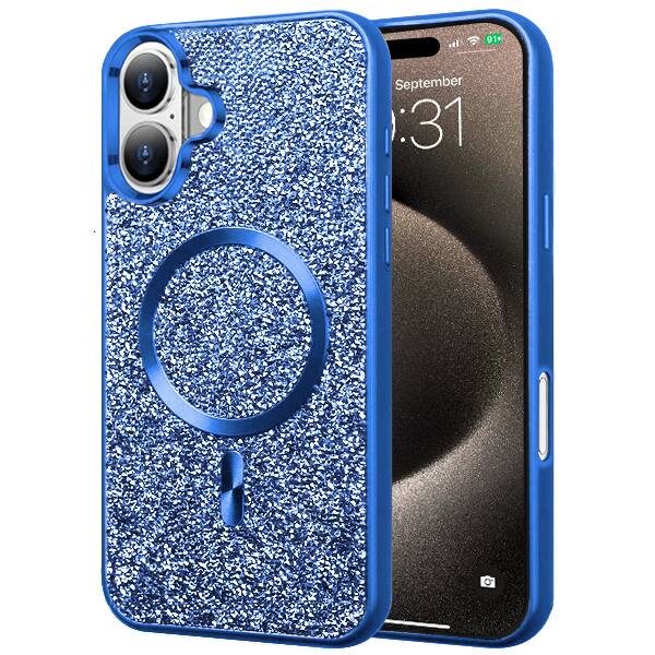 Entronix - Magnetic iPhone 17 Case with Luxury Rhinestone Design - Blue