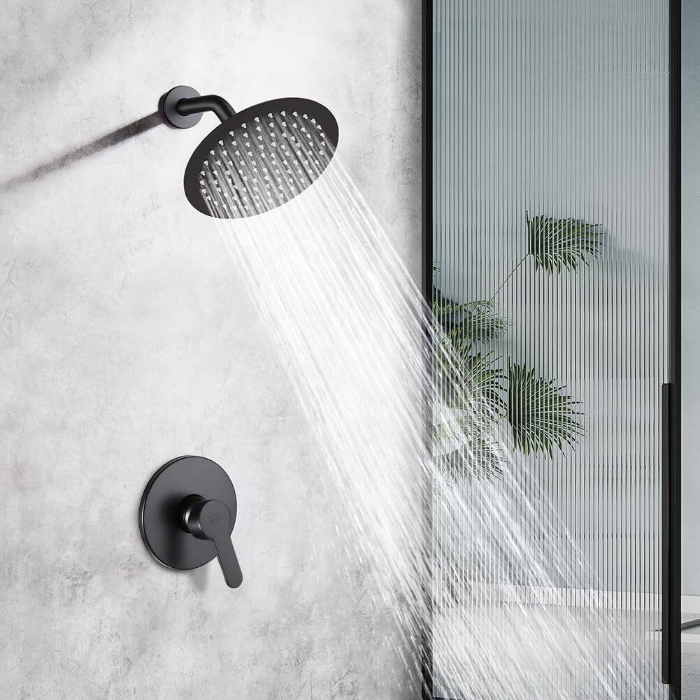 Alt View 2. Paradigms Interiors - Shower Faucet Set Bathroom Rainfall System Wall Mounted Head And Handle Single Function Trim Kit With Rough... - Black-8 Inch.