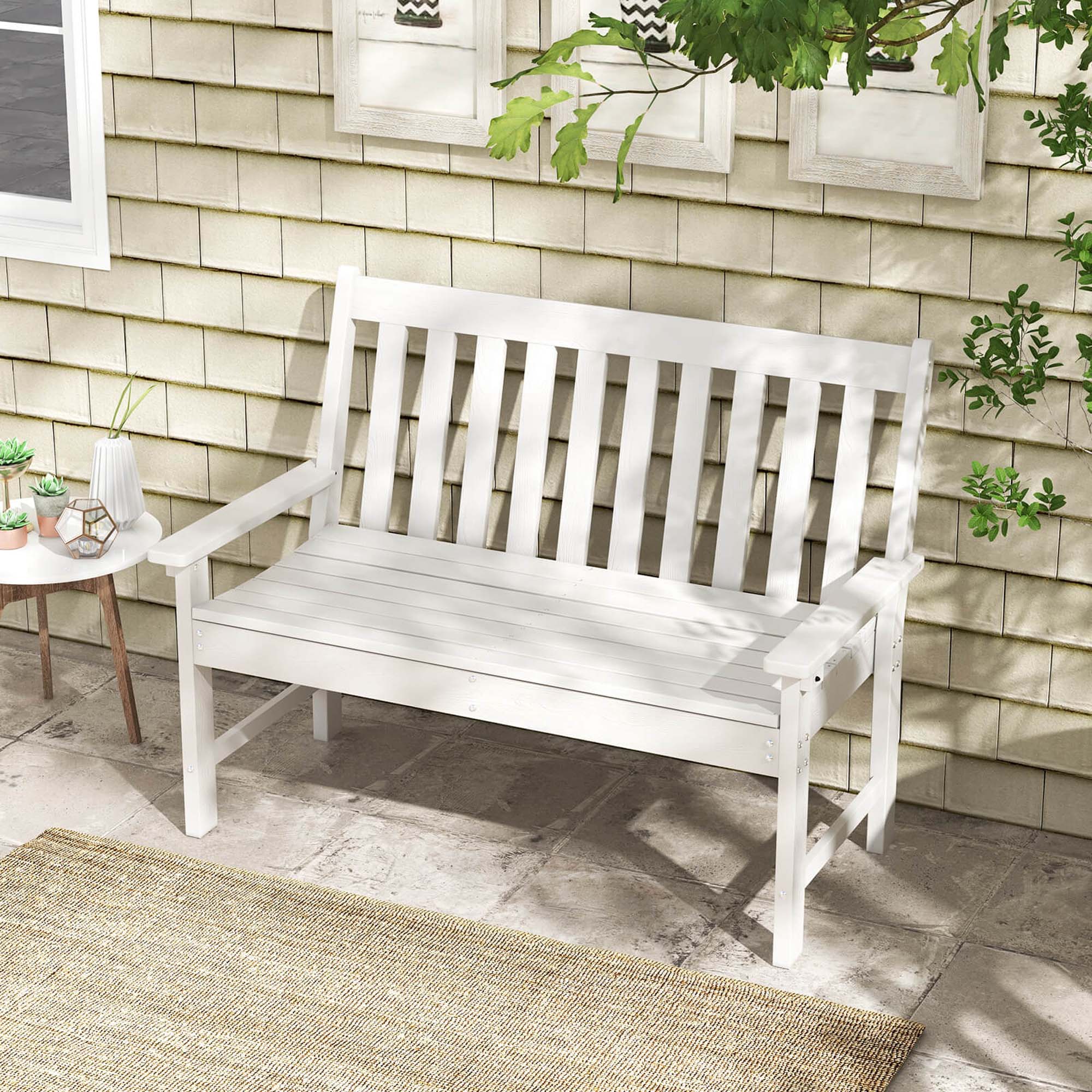 Alt View 4. Costway - Costway Garden Bench All-Weather HDPE 2-Person Outdoor Bench for Front Porch Backyard White - White.