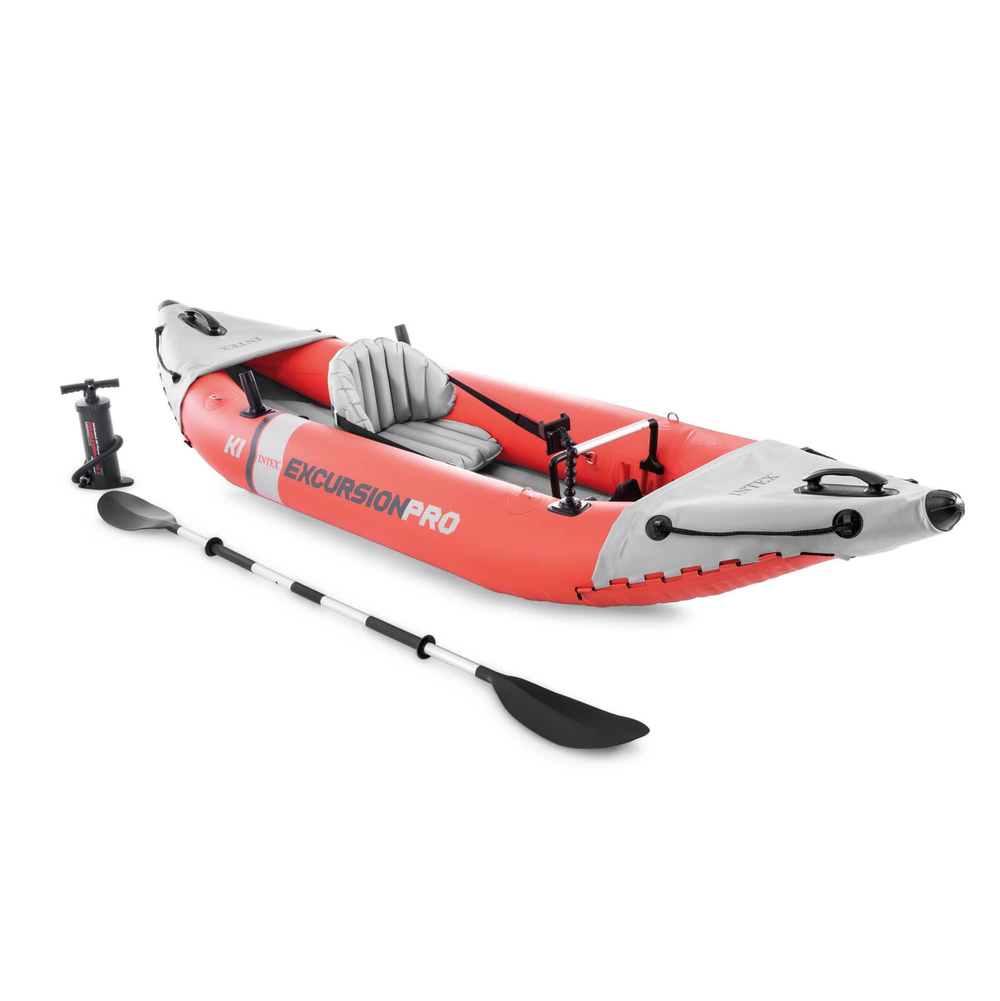Intex - Excursion Pro K1 Single Person Inflatable Vinyl Fishing Kayak w/ Oar/Pump - Red