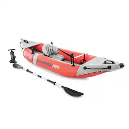 Intex - Excursion Pro K1 Single Person Inflatable Vinyl Fishing Kayak w/ Oar/Pump - Red