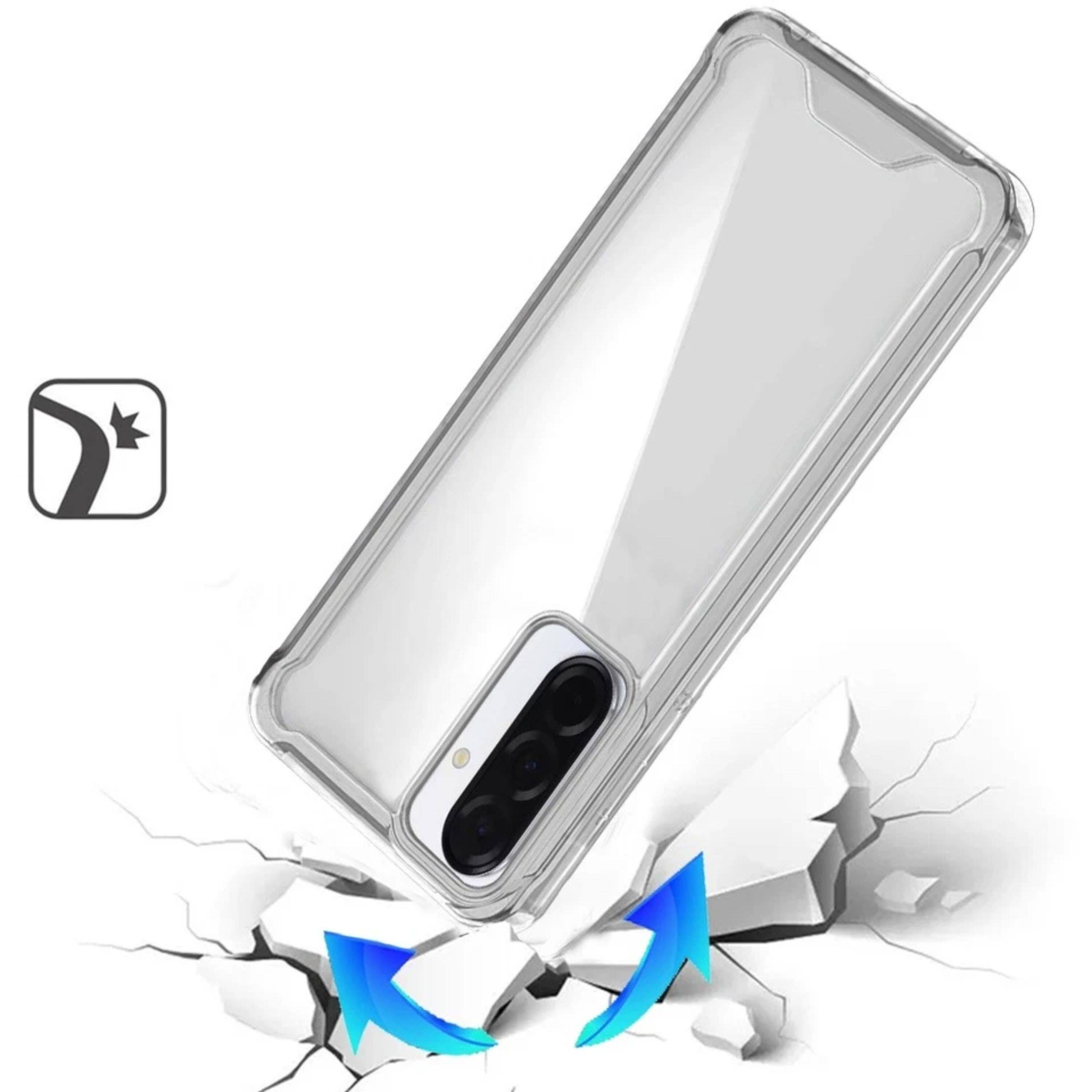 Angle. Kitcheniva - Shockproof Transparent Hybrid Phone Case With Tempered Glass For Samsung Galaxy A57 5G - Clear.