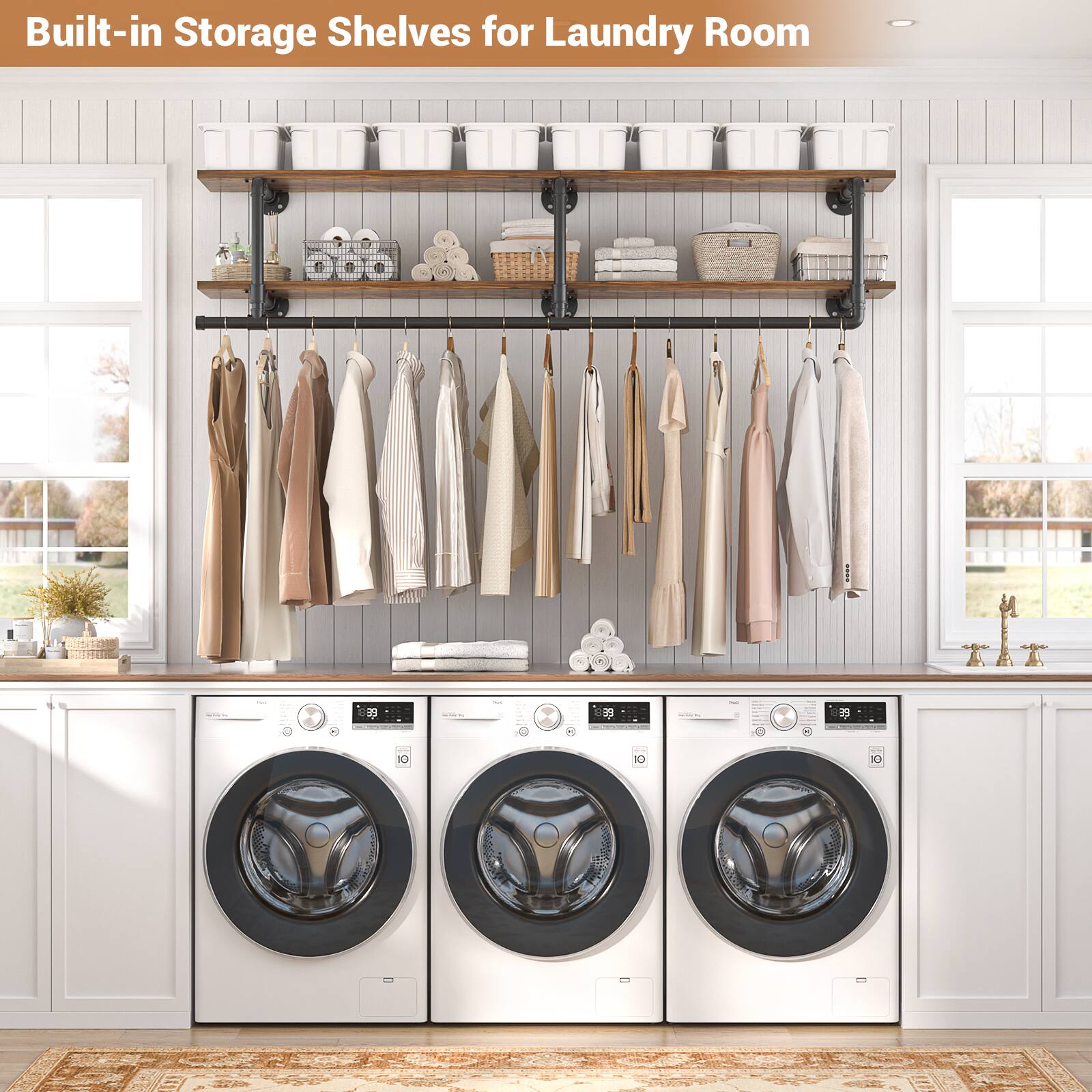 Built-in Storage Shelves for Laundry Room