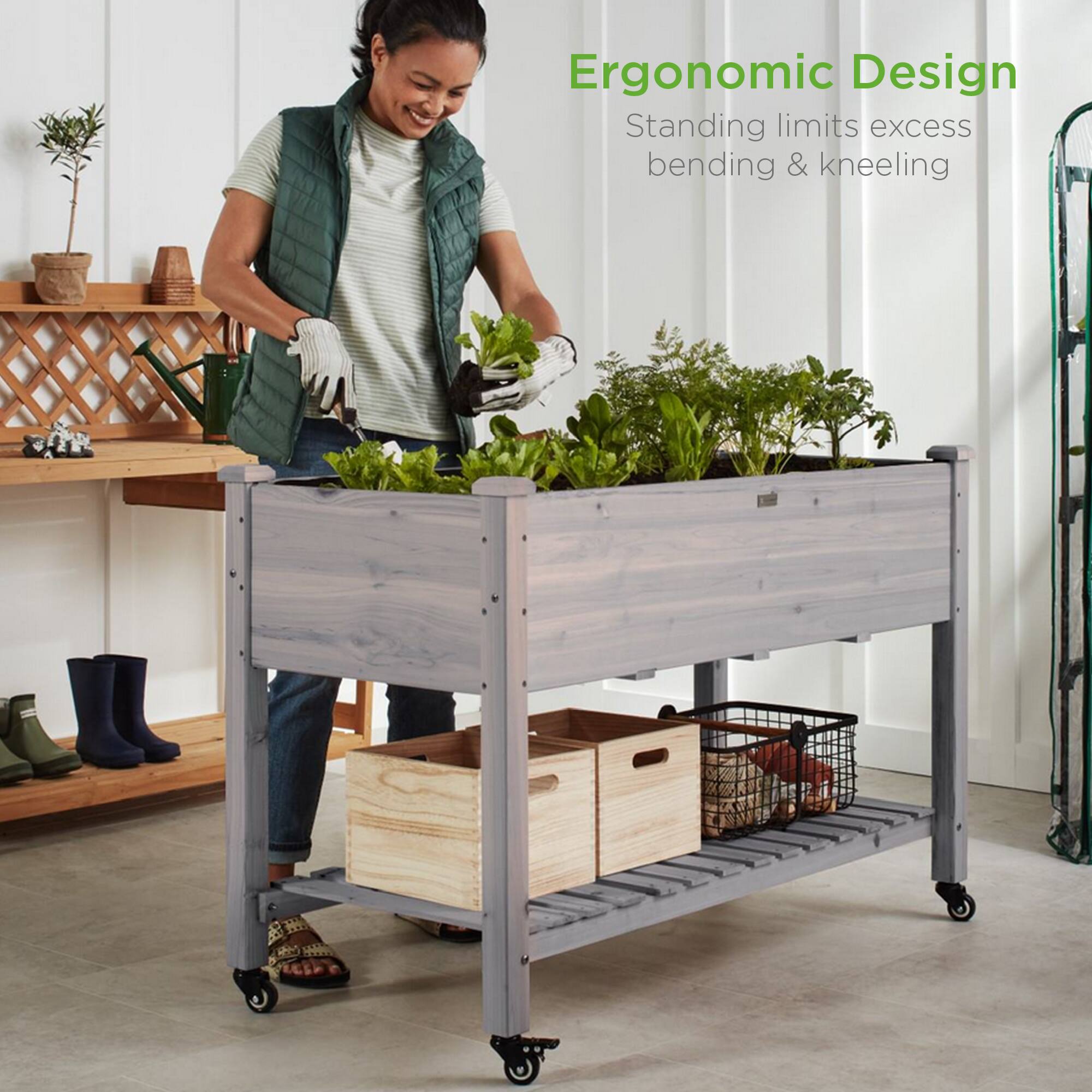 Ergonomic Design  
Standing limits excess bending & kneeling
