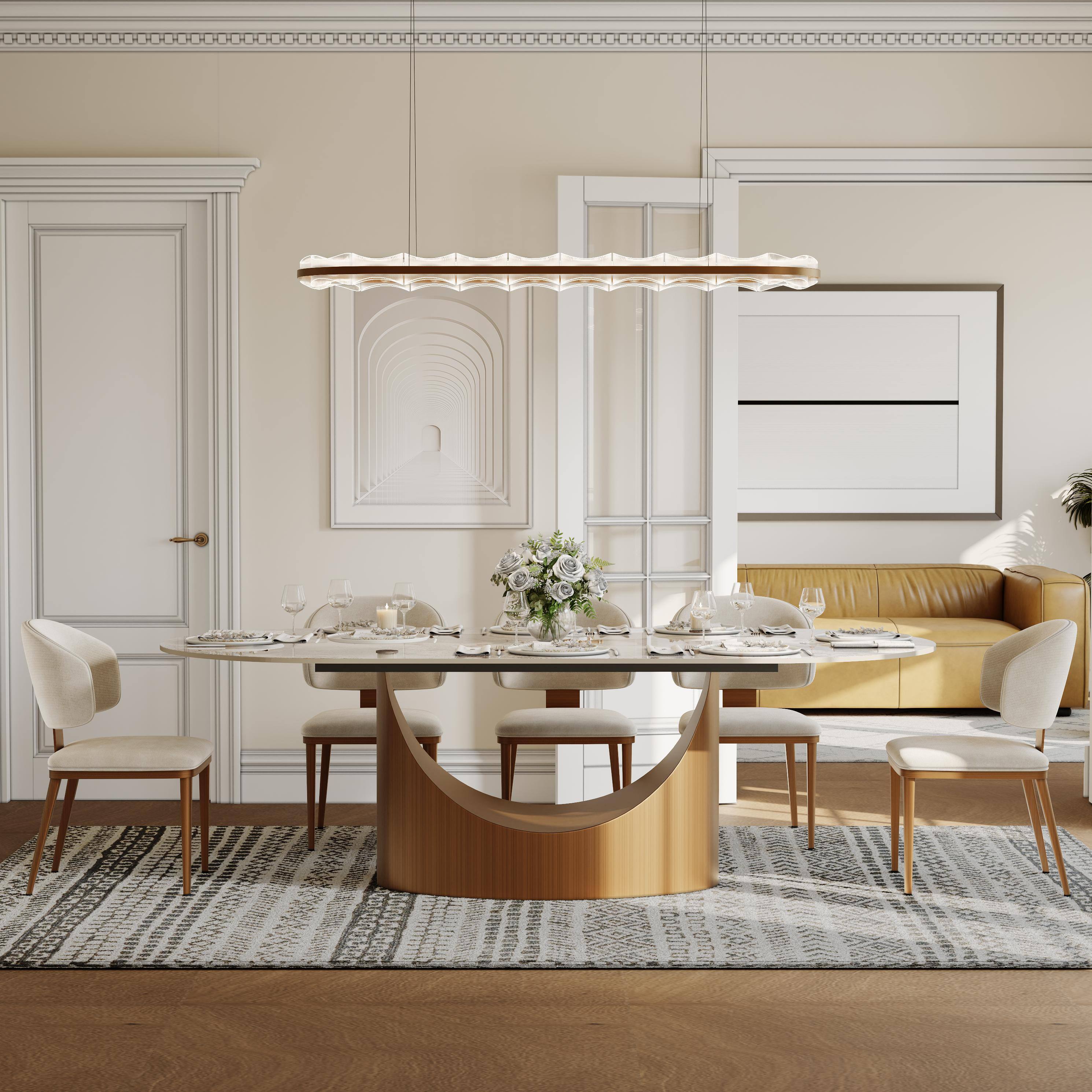 Left. POVISON - Modern Upholstered Dining Chairs Set of 2, Cotton Linen Accent Chairs, Side Chairs with Curved Back, Fully Assembled - Beige & Bronze.