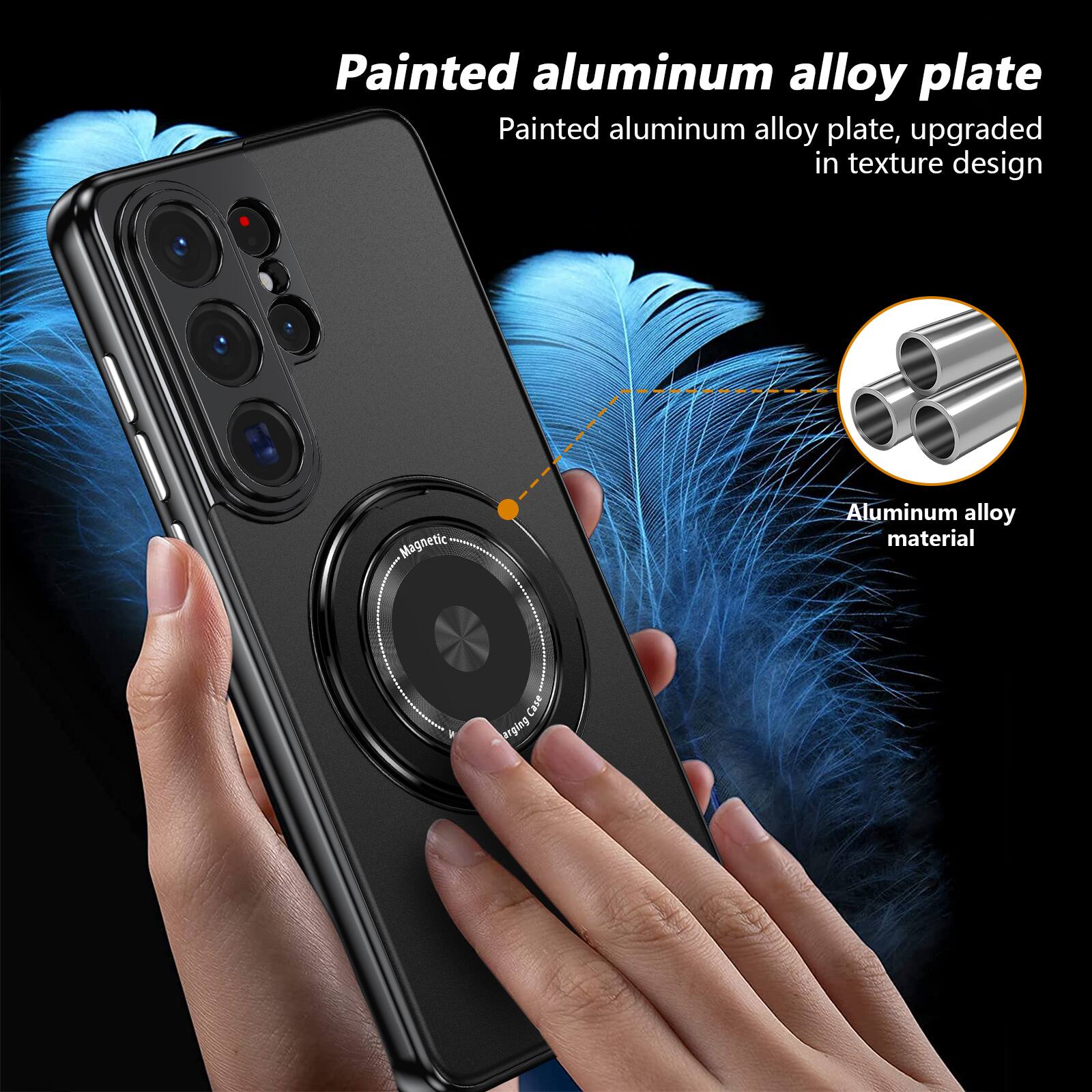 Painted aluminum alloy plate, upgraded in texture design  
Magnetic Aluminum alloy material + Case arging