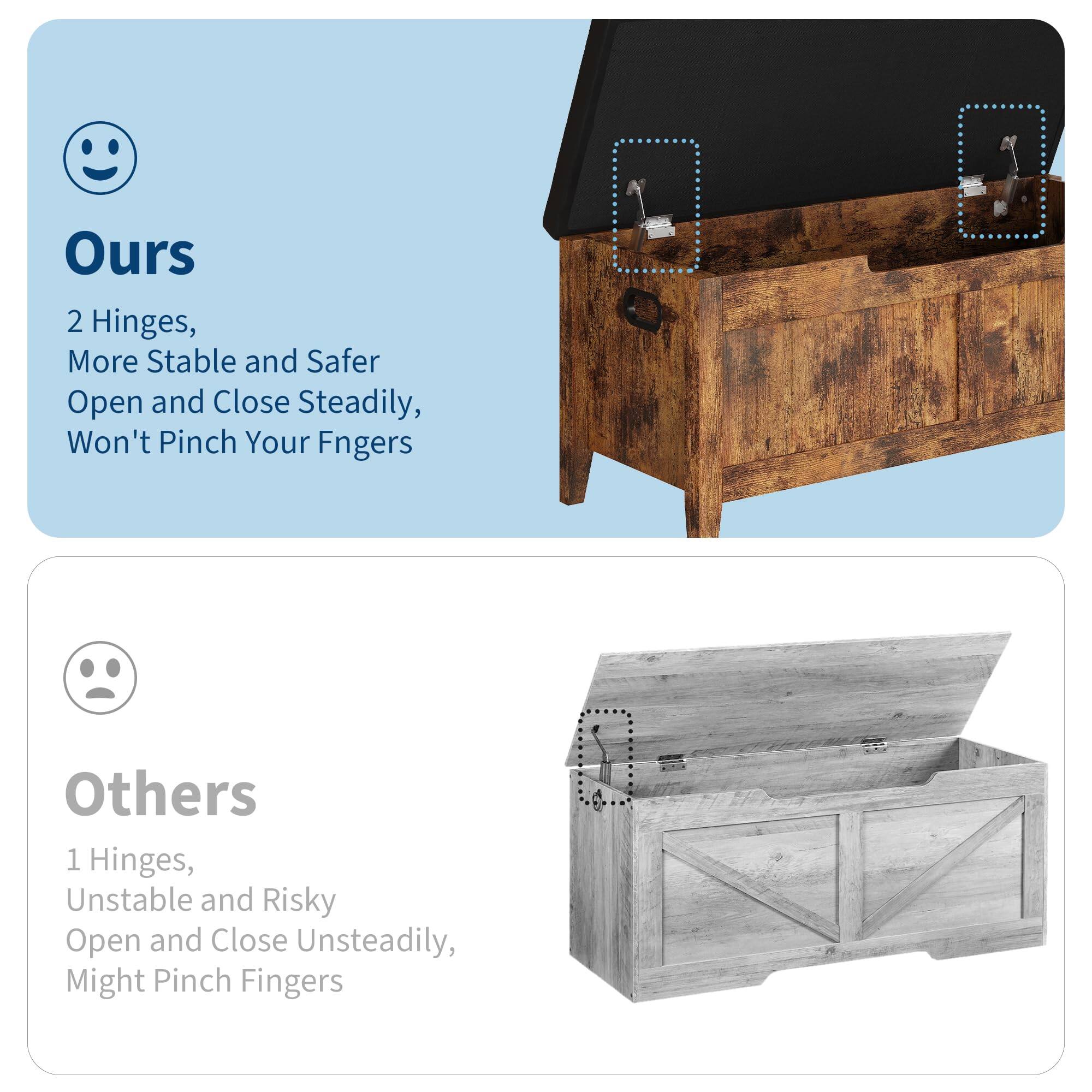 **Ours**

2 Hinges,  
More Stable and Safer  
Open and Close Steadily,  
Won't Pinch Your Fingers

**Others**

1 Hinge,  
Unstable and Risky  
Open and Close Unsteadily,  
Might Pinch Fingers