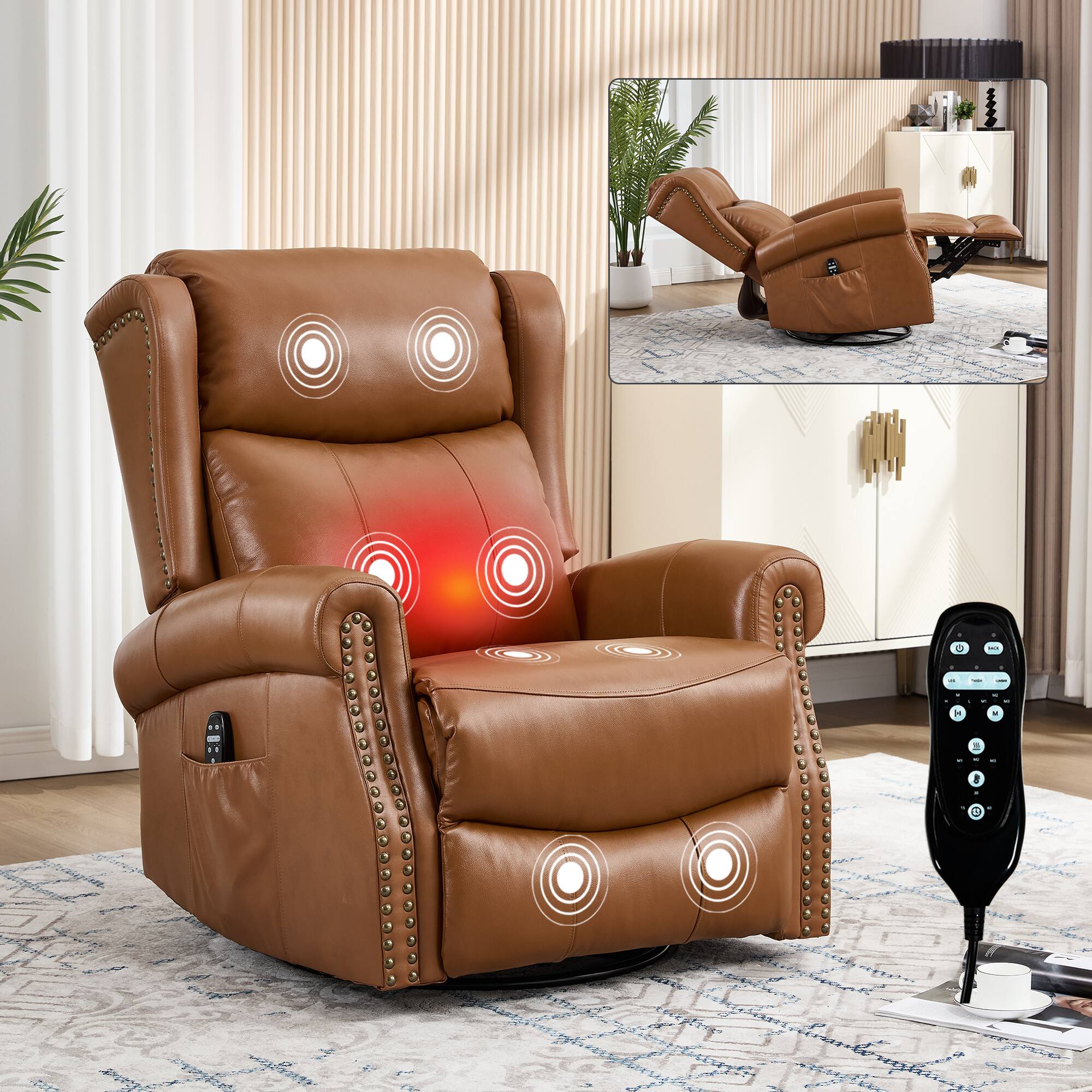 Front. Tiramisubest - 360° Swivel Recliner Chair, 8-Point Massage with Independent Control & Lumbar Heat - Yellow.