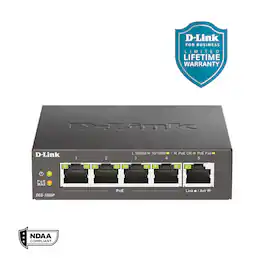 D-Link - DGS-1005P 5-Port Gigabit Unmanaged 4 PoE+ Ports (60W Total PoE Budget) | Fanless | Metal Compact Desktop - Black