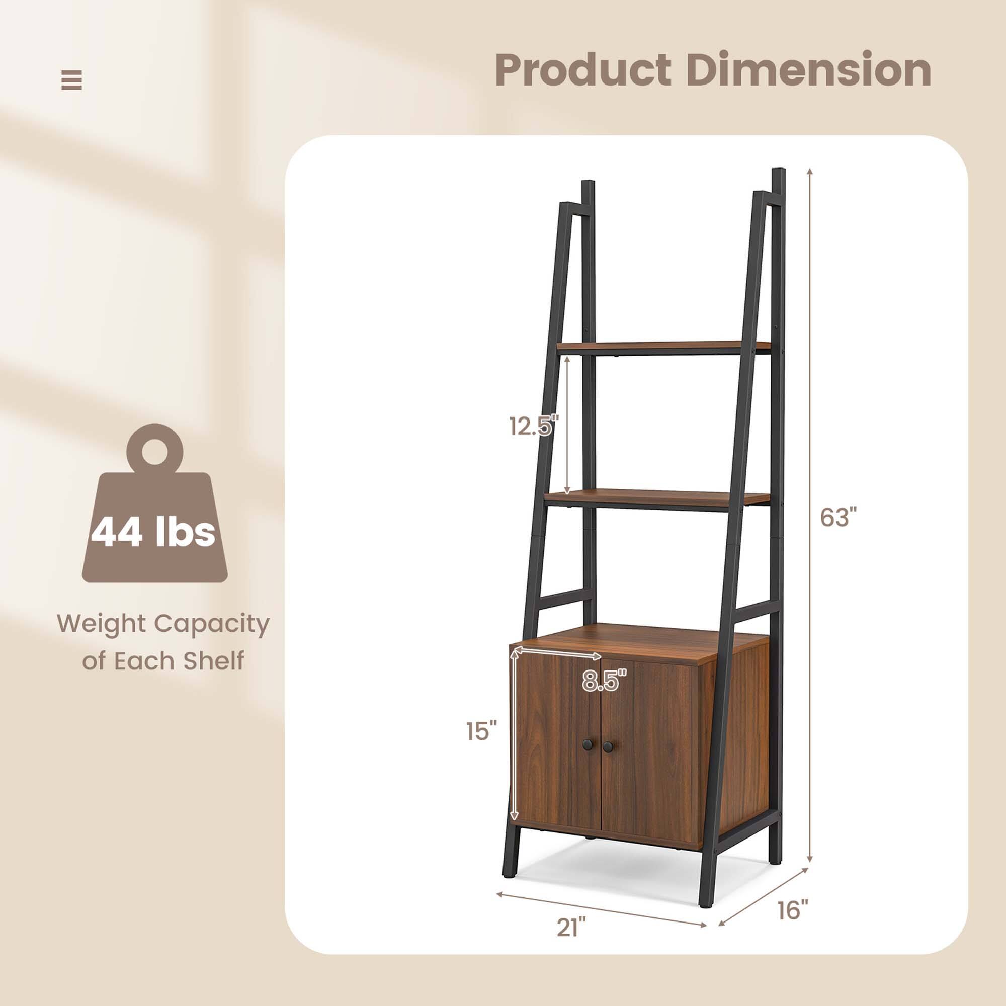 Product Dimension: 63" x 21" x 16"
Weight Capacity of Each Shelf: 44 lbs
Dimensions: 12.5" x 8.5" x 15"
