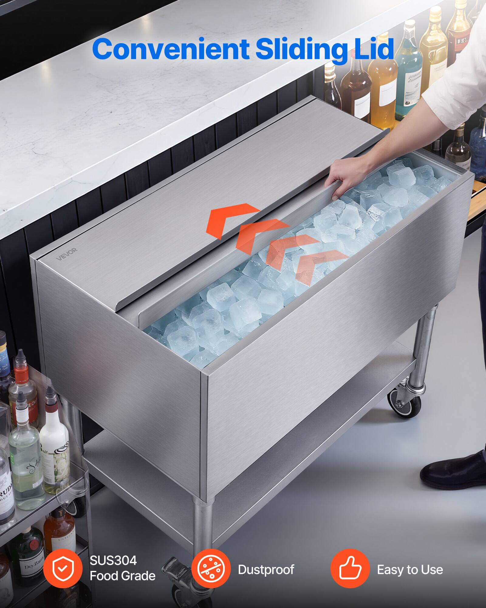 Convenient Sliding Lid

VEVOR

SUS304 Food Grade

Dustproof

Easy to Use