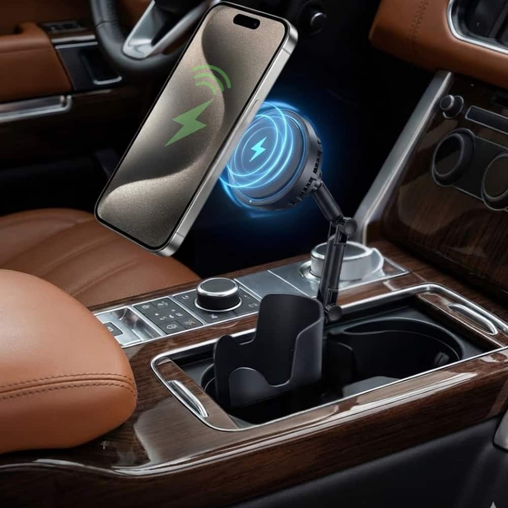 Esoulk - 25W Qi 2.2 Cooling Magnetic Wireless Car Charger For Car Cup Holder Compatible with iPhone 17 Pro Max - Black