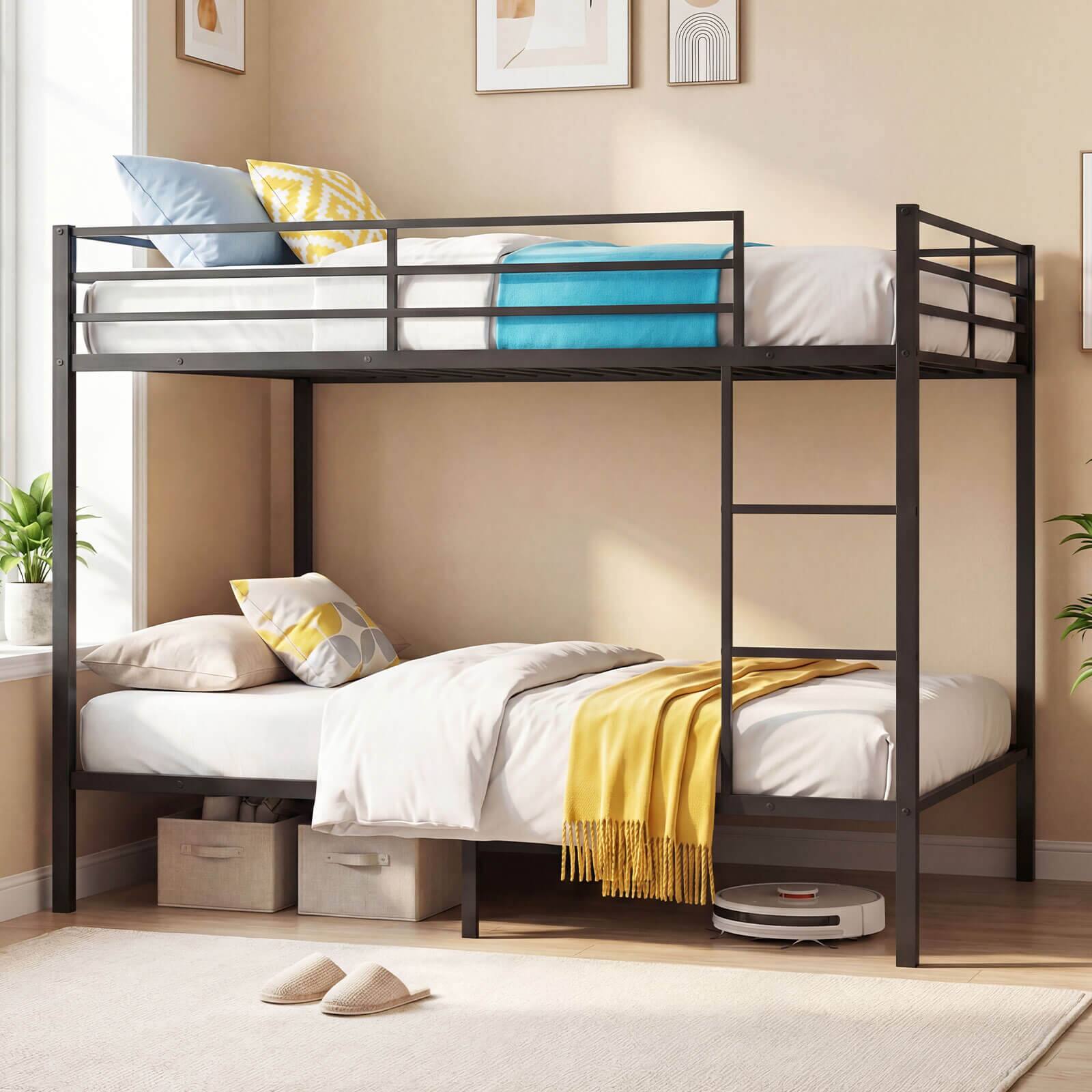 Alt View 3. Costway - Costway Metal Bunk Bed Full Over Full, Modern Heavy-duty Bunk Bed with Safety Guardrail - Black.