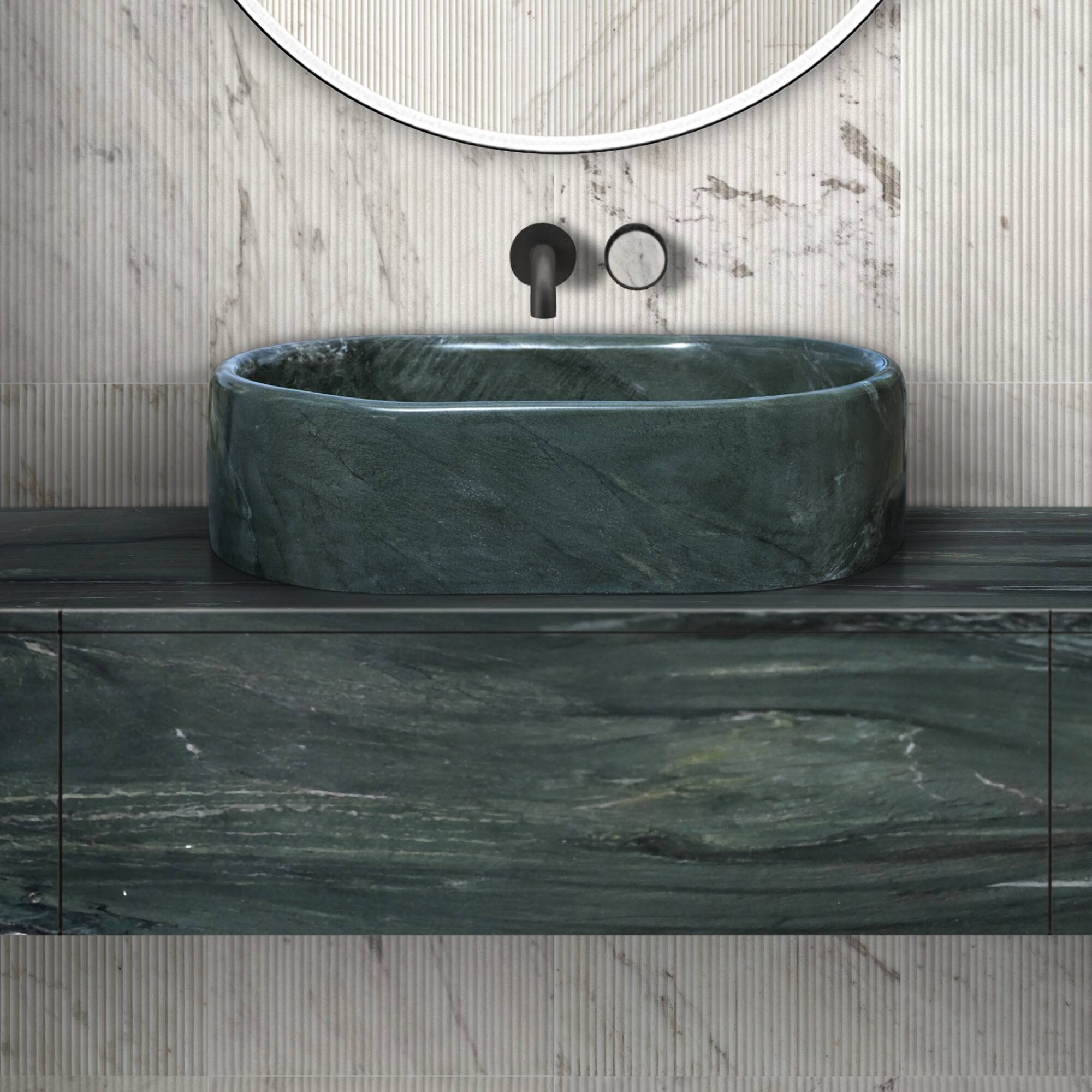 Front. ELEMENT ACE - Elegant Natural Green Marble Bathroom Vessel Sink with Polished Finish for Luxurious Countertop Installation - Green.