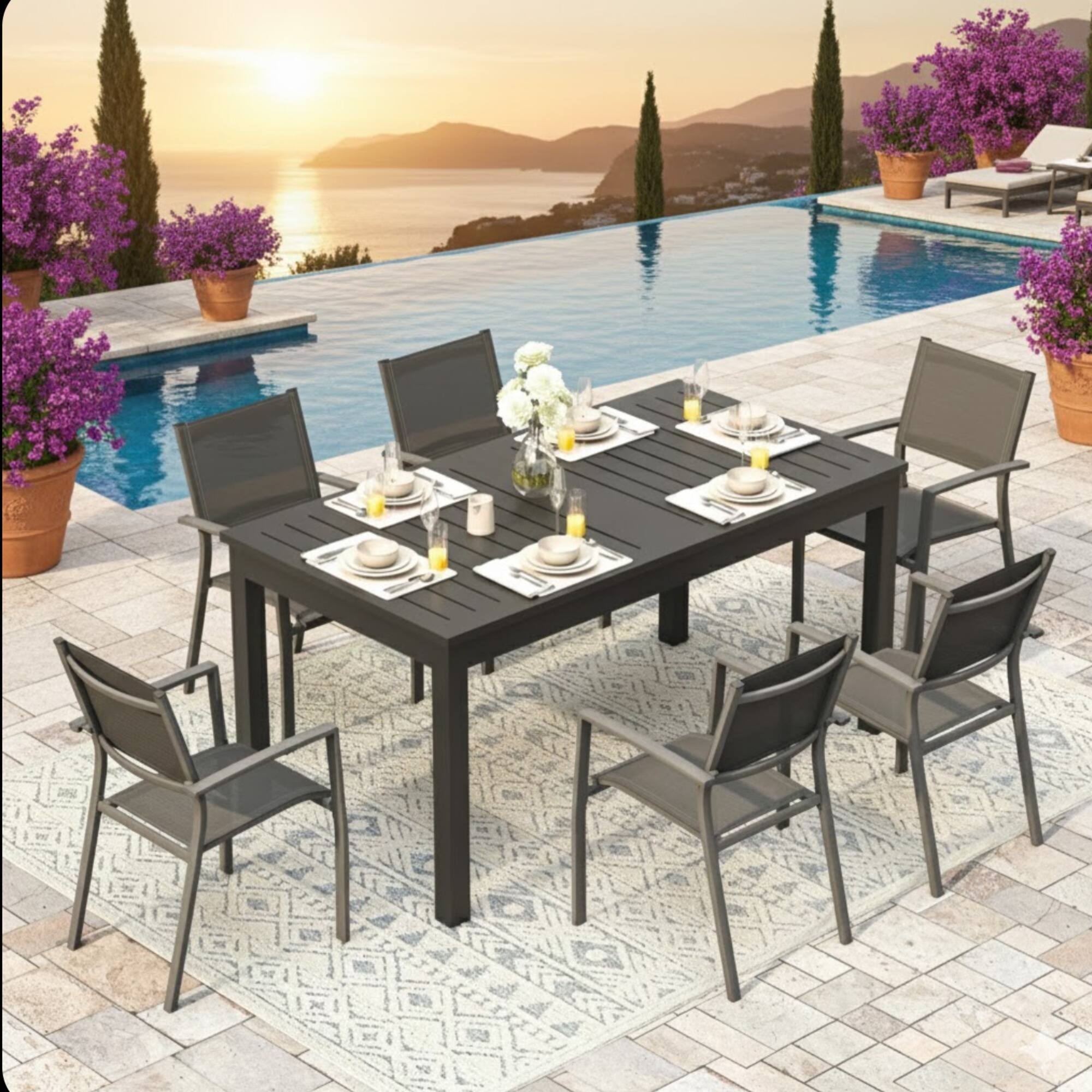 Angle. Mondawe - 63"-92" Extendable Aluminum Outdoor Dining Table - Grey.
