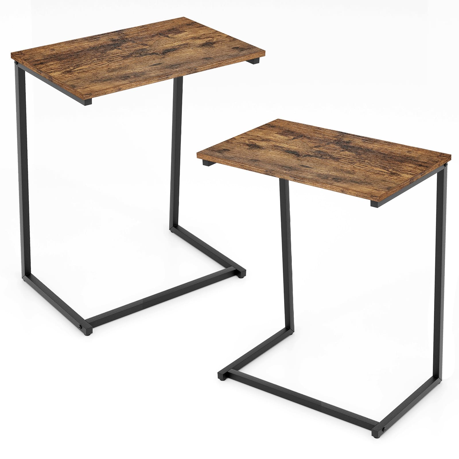Ecooso - C-Shaped Industrial End Side Table with Metal Frame, Rolling Beside Table for Couch or Bed - Brown & Black