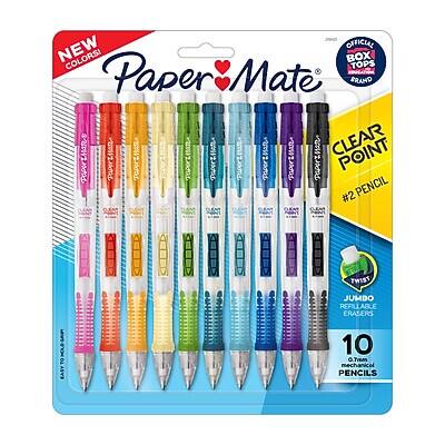 NEW OFFICIAL COLORS!  
Paper Mate BRAND  
BOX TOPS  
CLEAR POINT #2 PENCIL  
JUMBO REFILLABLE ERASERS  
HOLD TO 10 .0mm mechanical PENCILS