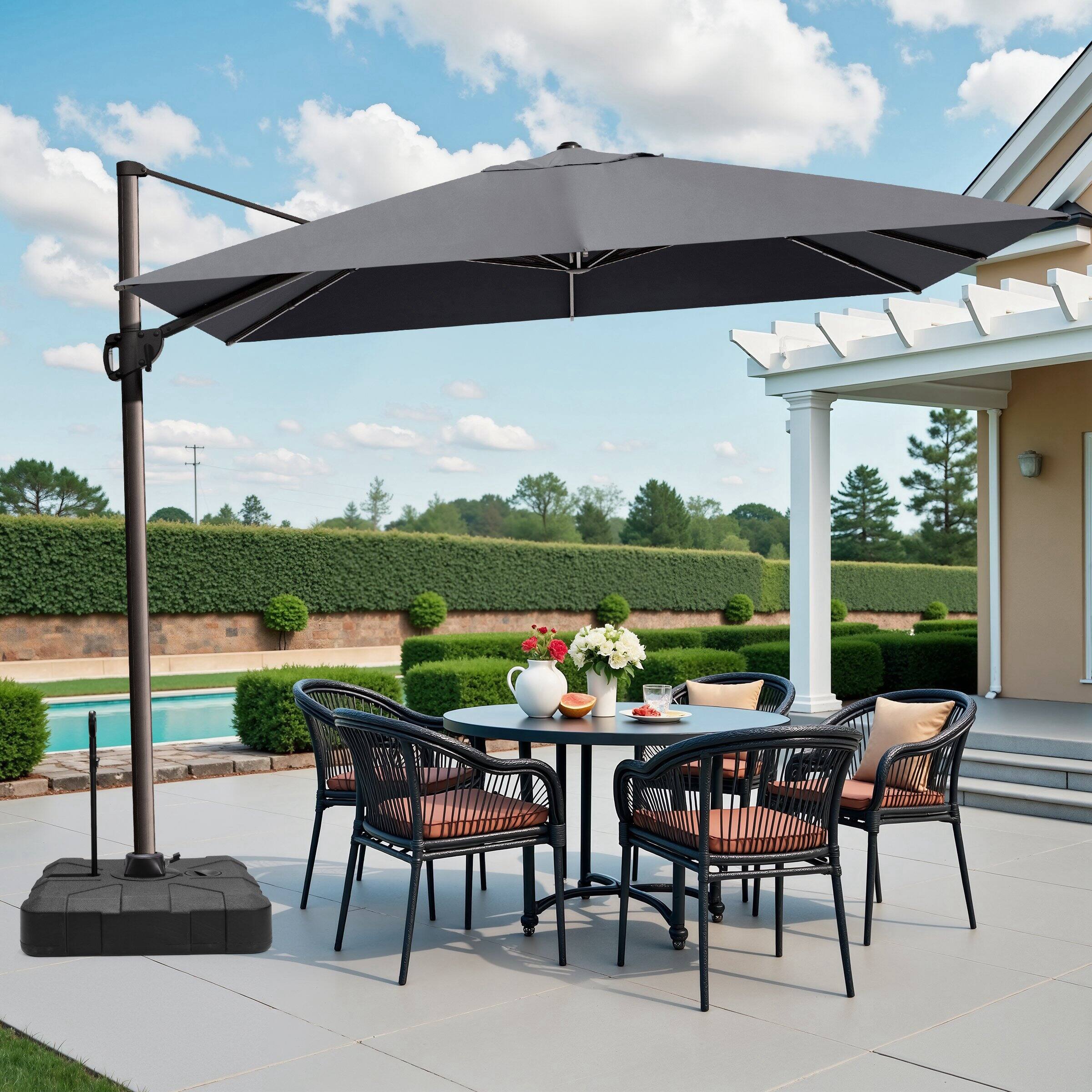 Back. Crestlive Products - Crestlive Products 12-ft Aluminum Dark Gray Slide-tilt Cantilever Patio Umbrella with base - Dark gray.