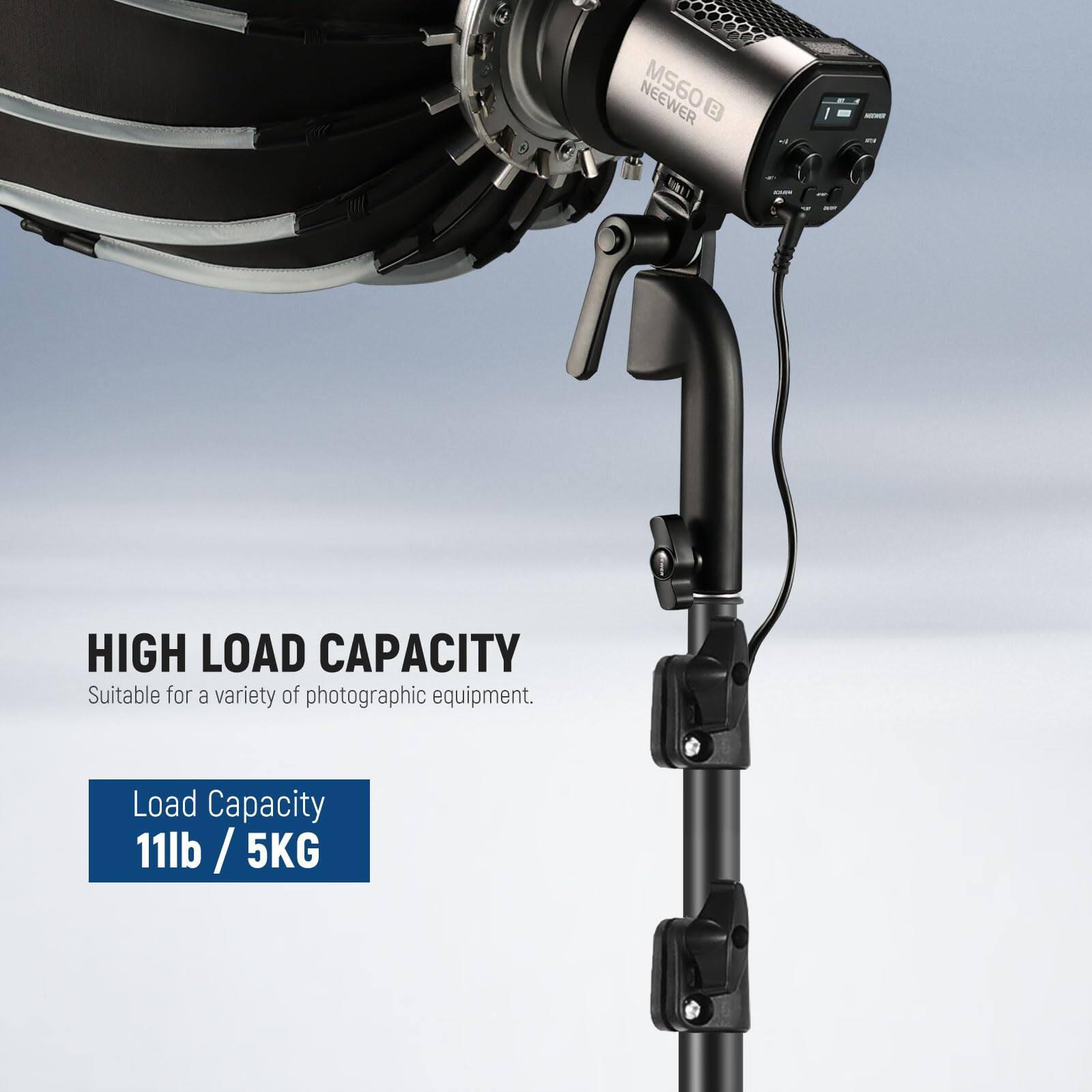 NEEWER  
HIGH LOAD CAPACITY  
Suitable for a variety of photographic equipment.  
Load Capacity 11lb / 5KG