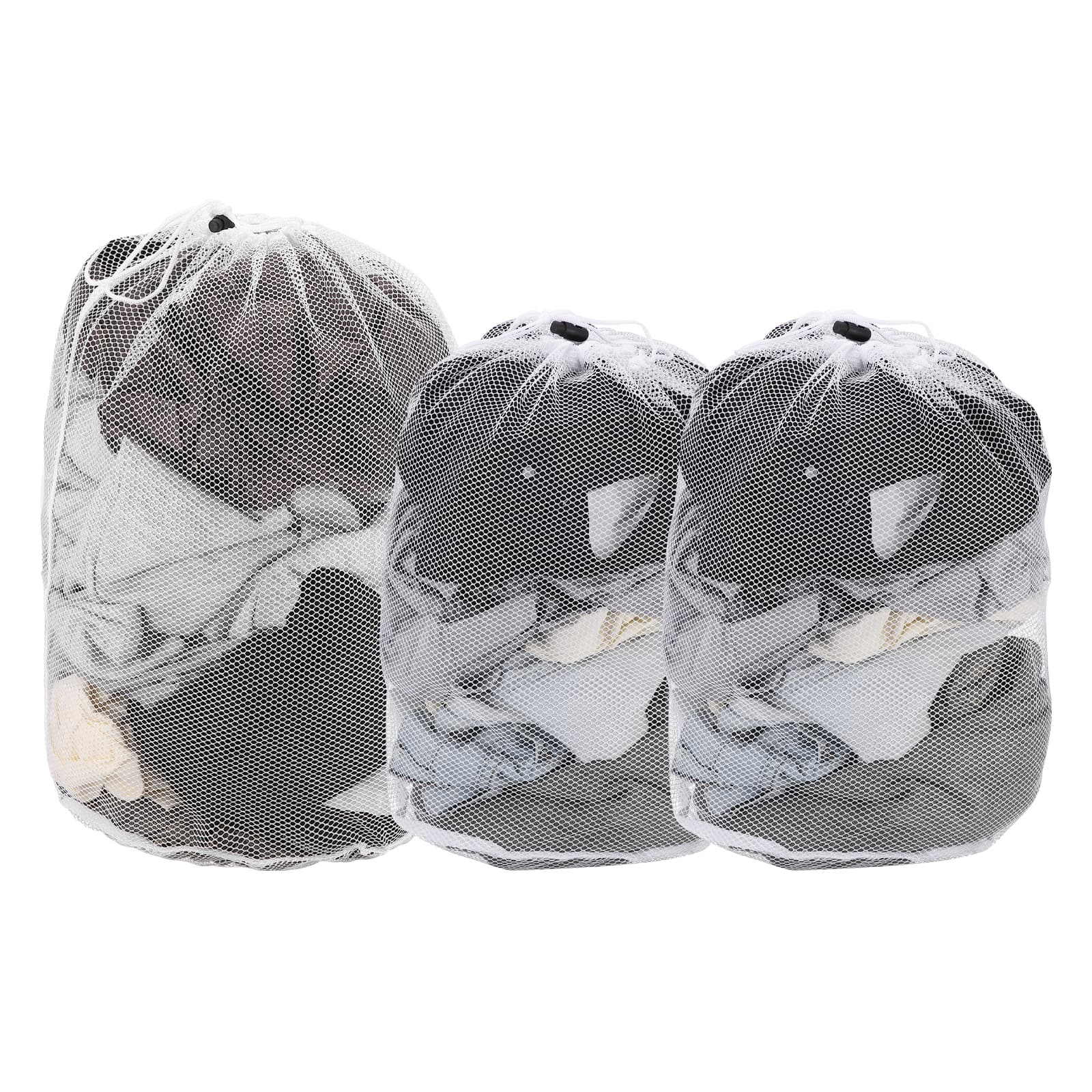 Unique Bargains - Practical 3pcs Mesh Laundry Bag Coarse Drawstring Net with M L Sizes for Washing Machine and Home Travel Storage - White