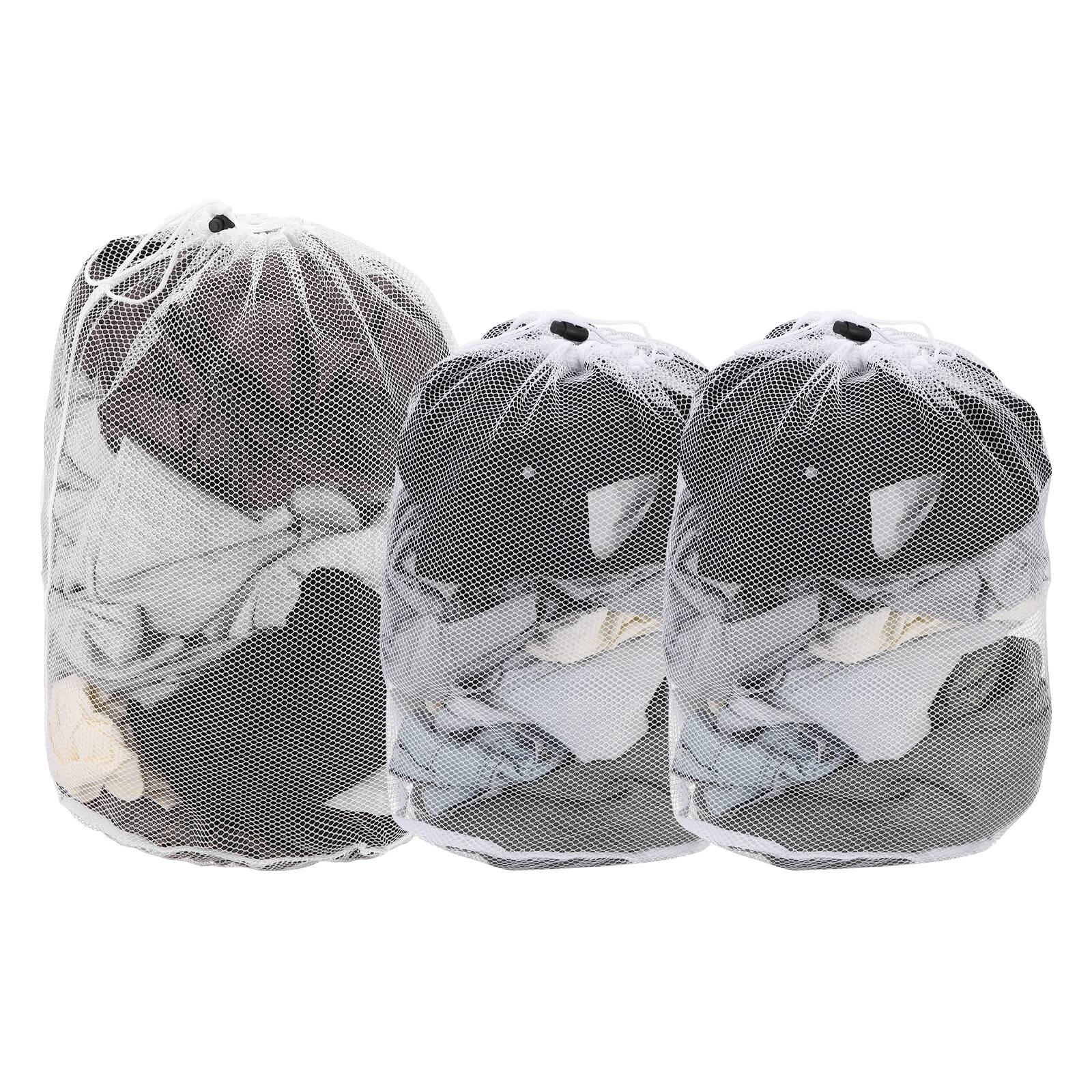 Front. Unique Bargains - Practical 3pcs Mesh Laundry Bag Coarse Drawstring Net with M L Sizes for Washing Machine and Home Travel Storage - White.