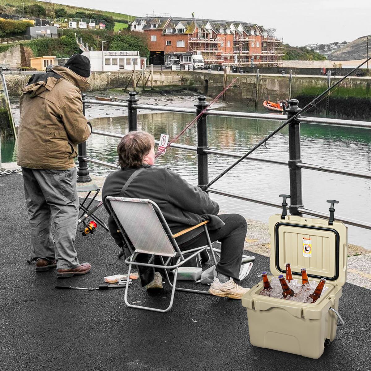 Alt View 9. Costway - Costway 16 Quart Cooler Portable Ice Chest Leak-Proof 24 Cans Ice Box for Camping - khaki.