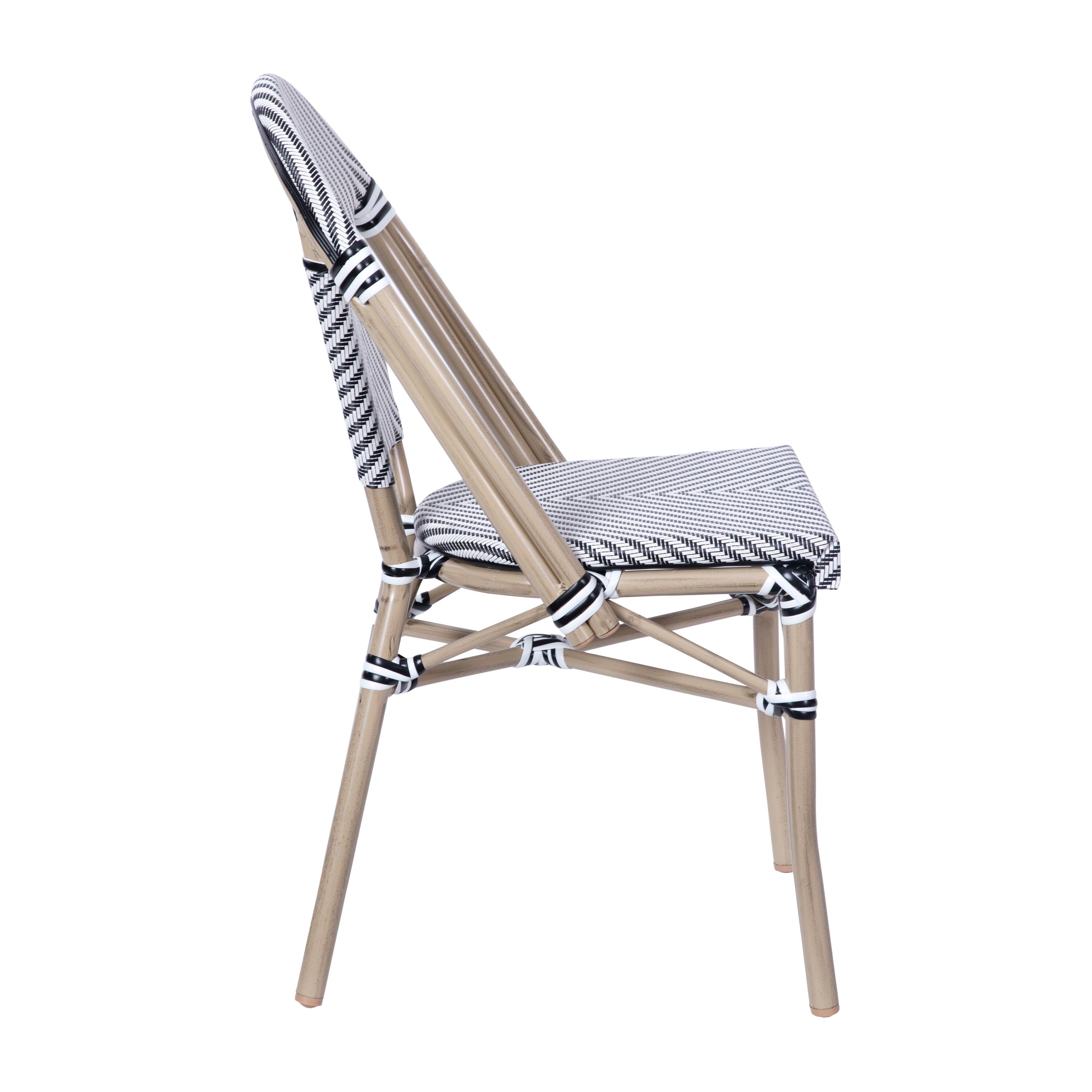 Alt View 9. Emma + Oliver - Massalia Indoor/Outdoor Stacking Bistro Style Chairs with Textilene Seat and Aluminum Frame - Black & White/Light Natural Frame.