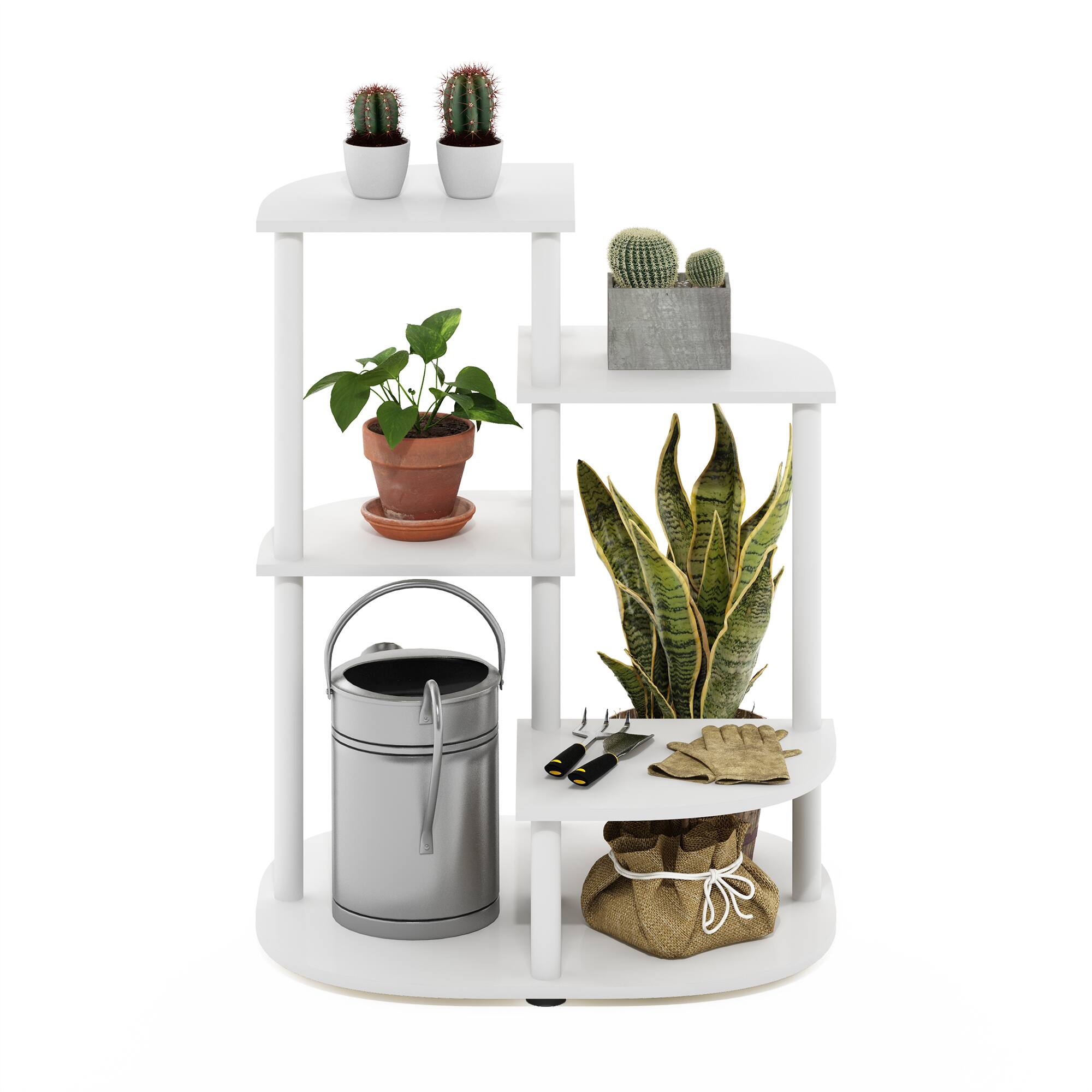 Alt View 4. Furinno - Celuka 4-Tier Indoor Outdoor Potted Plant Stand Holder for Multiple Plants - White/Virgin White.