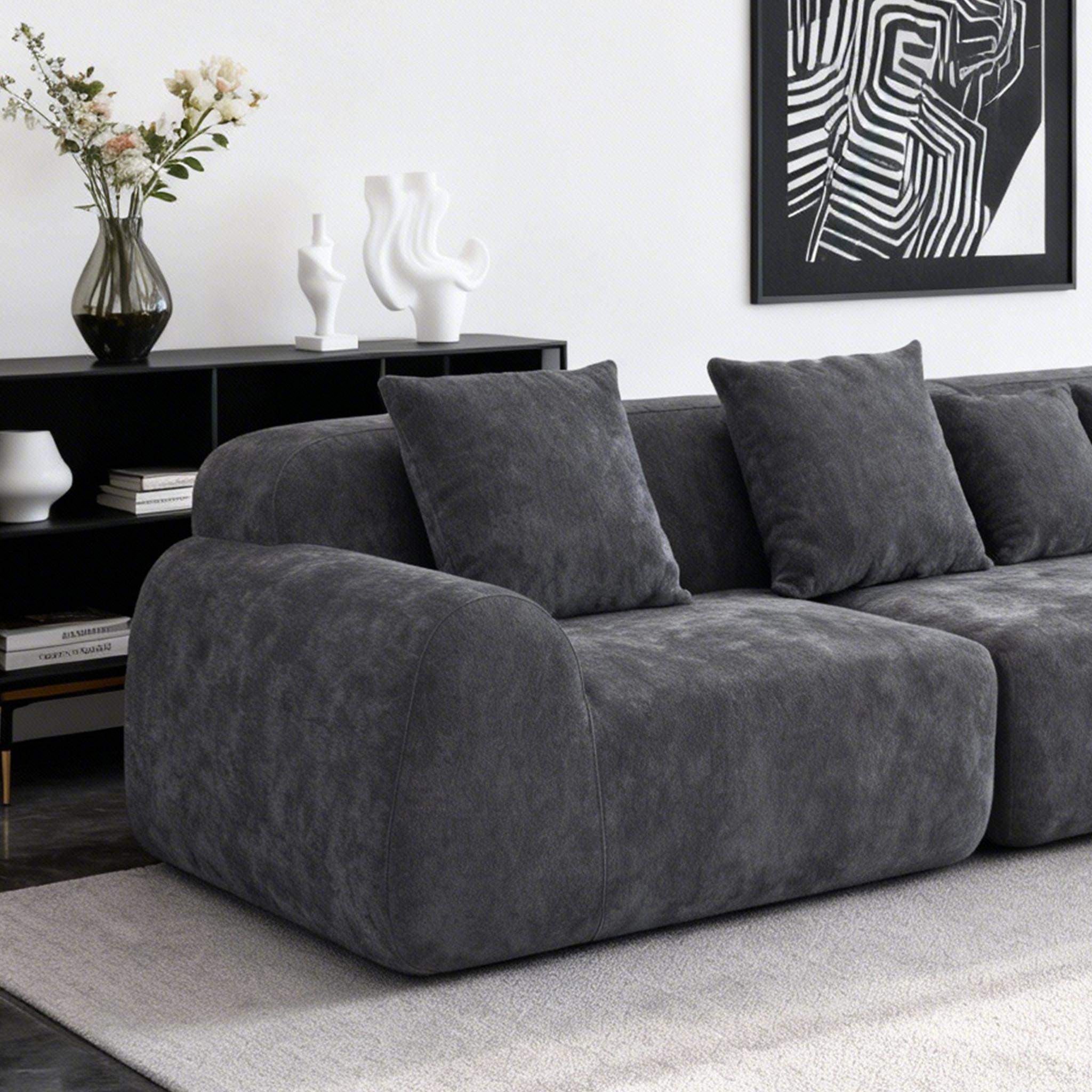 Angle. Roomtec - Oversized Cloud Velvet Curved Sectional Couch 118 Boneless Couch with LShape Chaise Upholstered Compression Memory Foam - Grey.